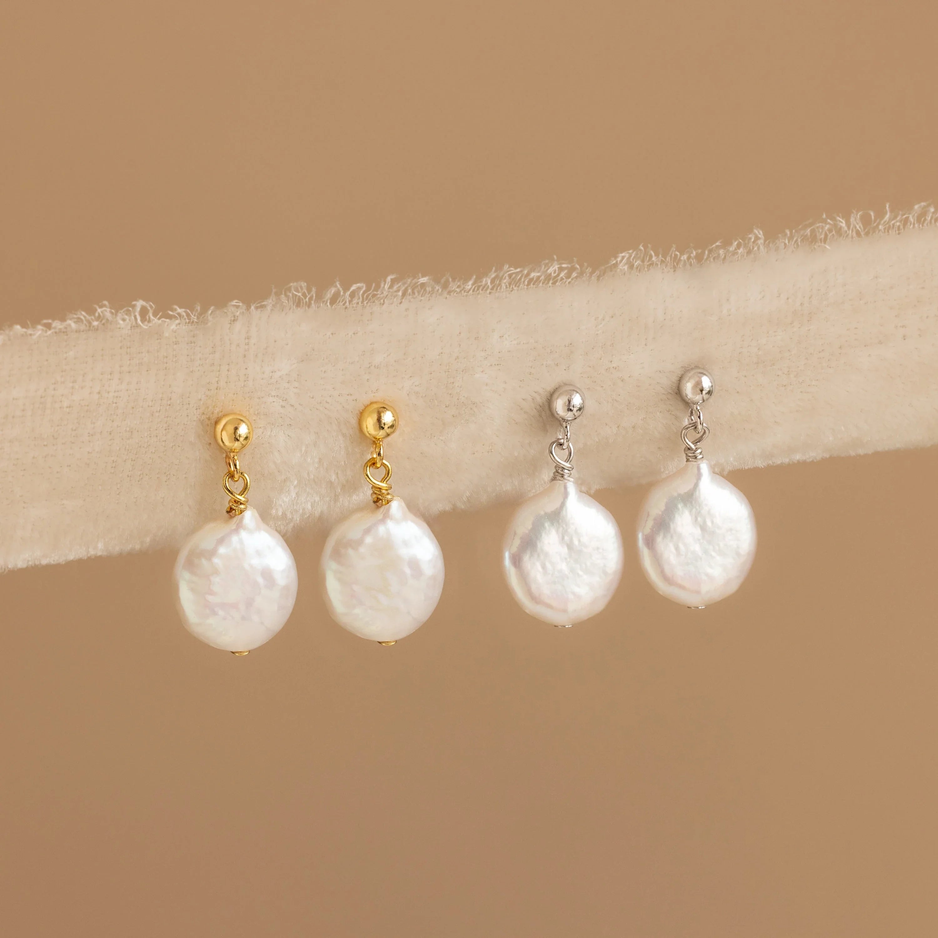 Round Pearl Drop Earrings Silver 18K Gold Plated