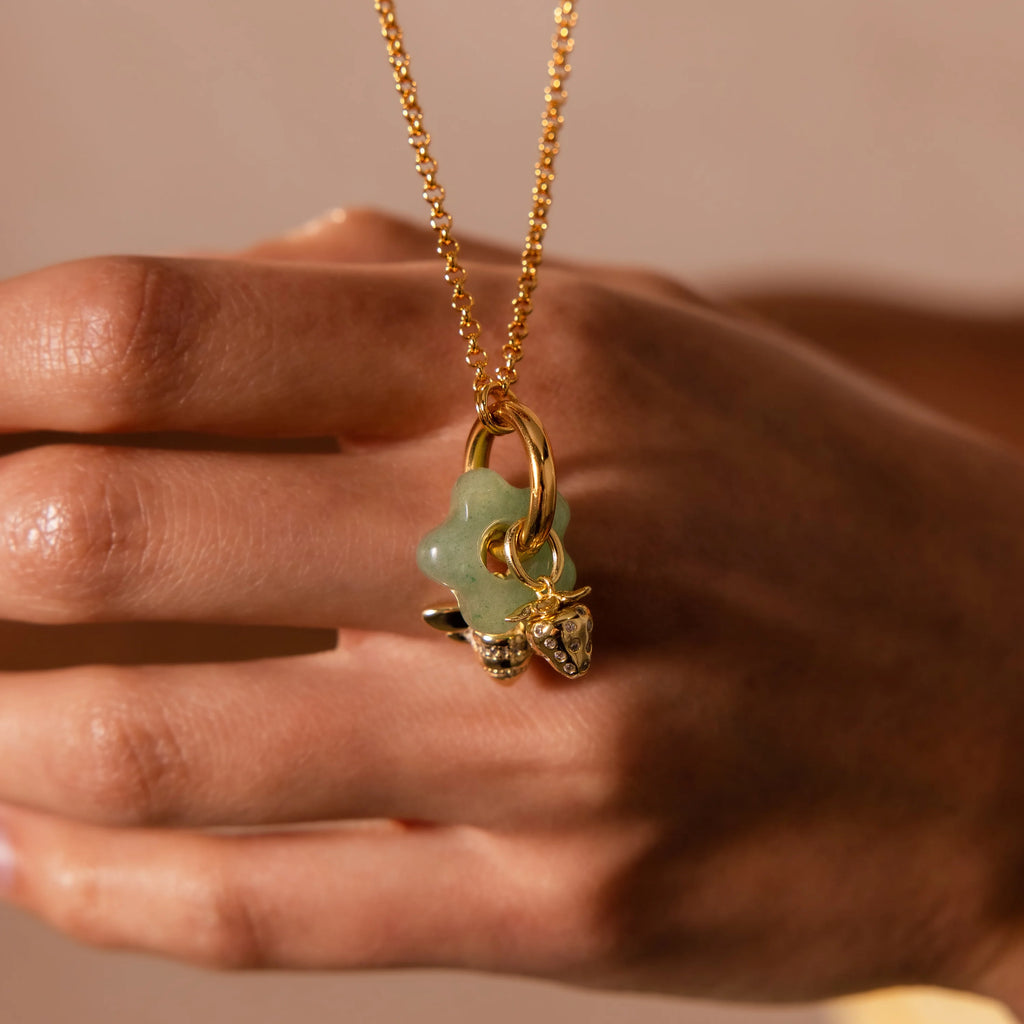 Jade Flower Spacer Charm Silver 18K Gold Plated