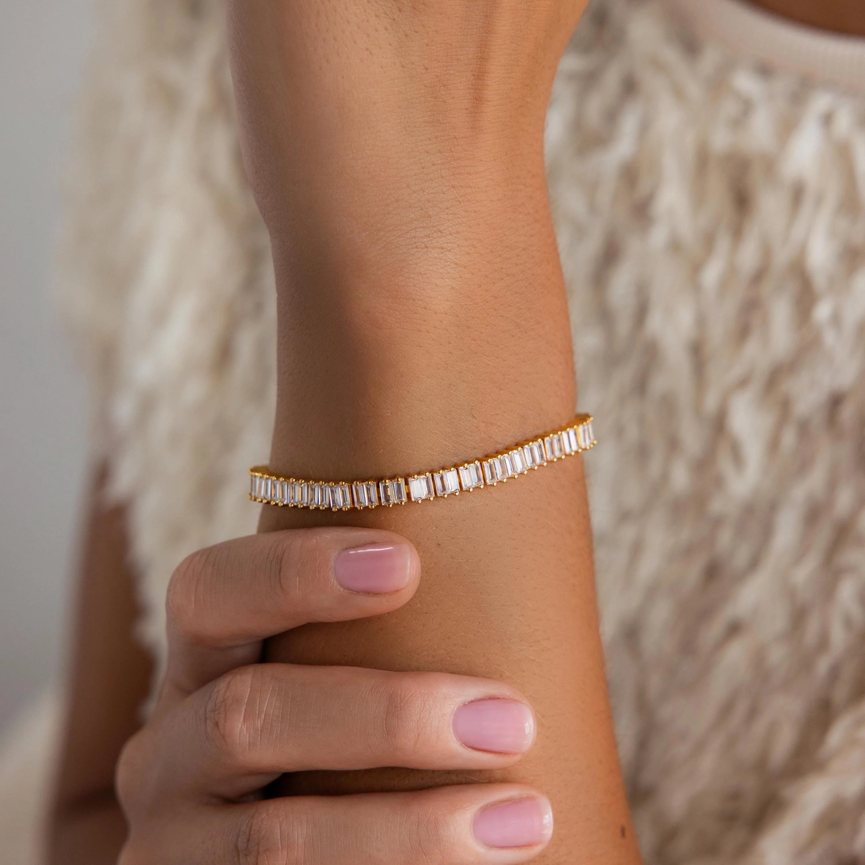 Vertical Baguette Tennis Bracelet Silver 18K Gold Plated