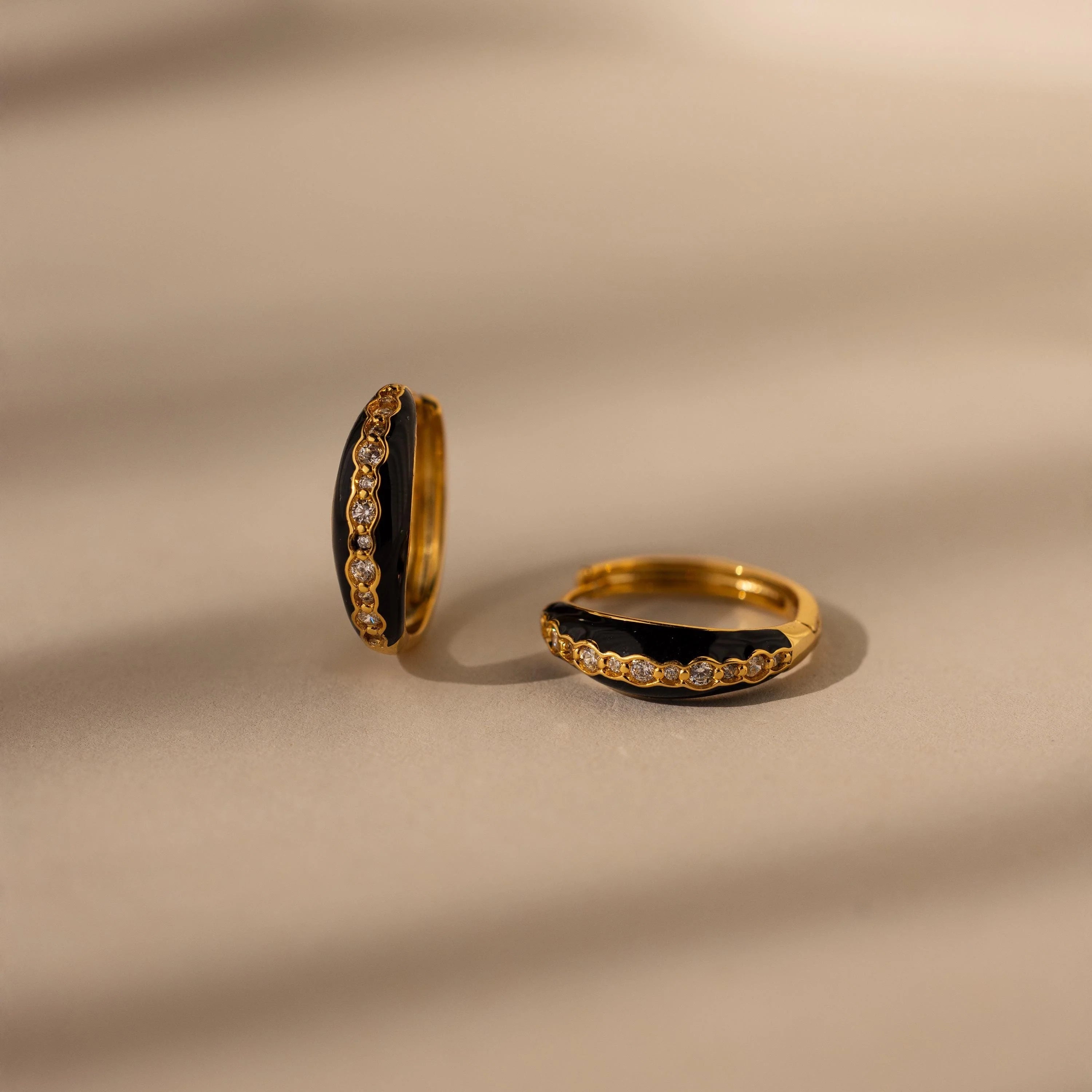 Diamond Noir Pave Dome Hoops Silver 18K Gold Plated