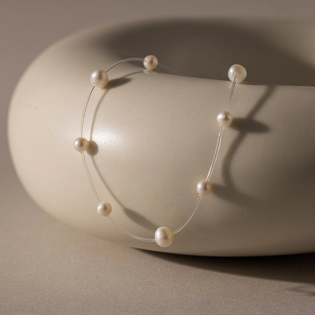 Floating Pearl Necklace Silver 18K Gold Plated