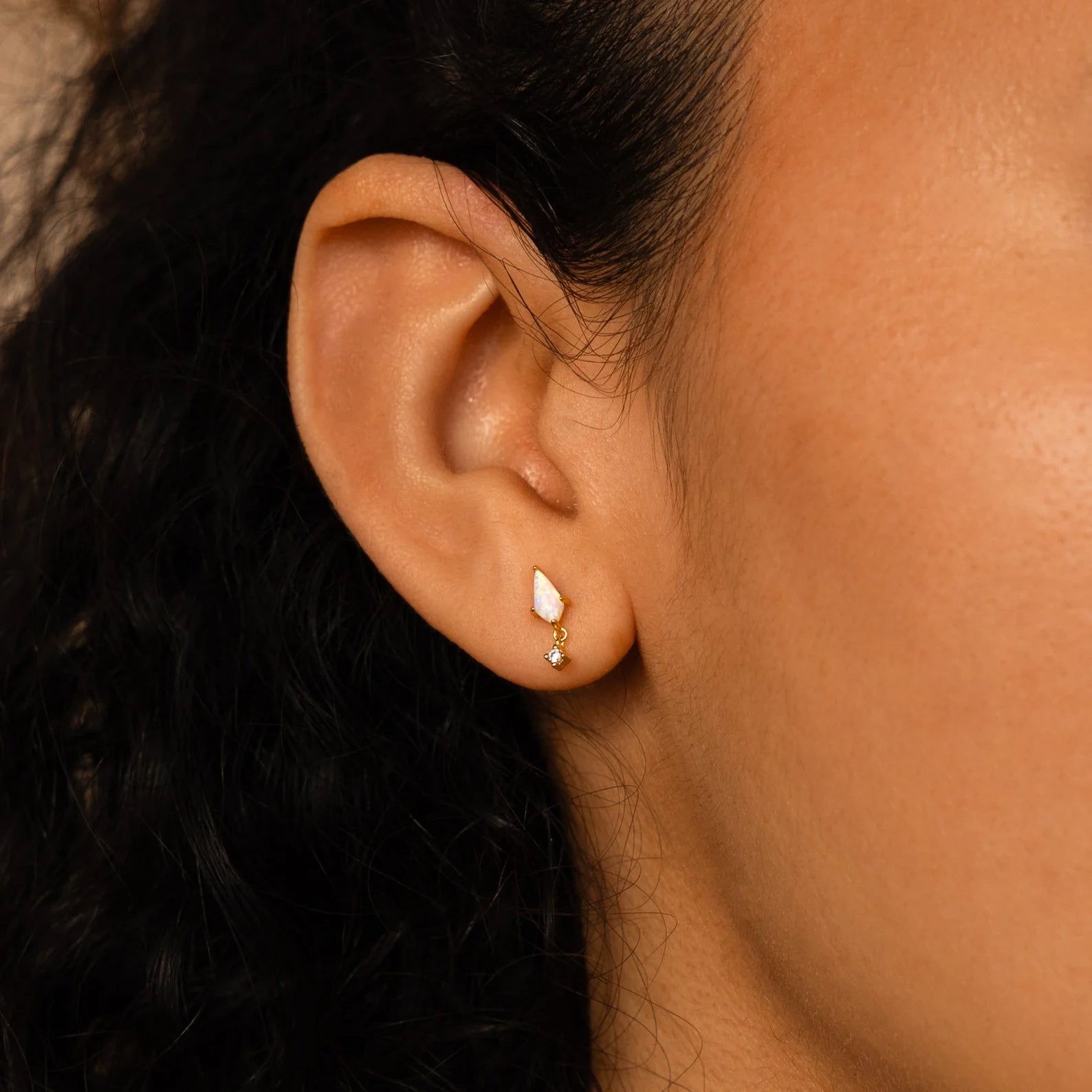 Diamond Art Deco Drop Studs Silver 18K Gold Plated