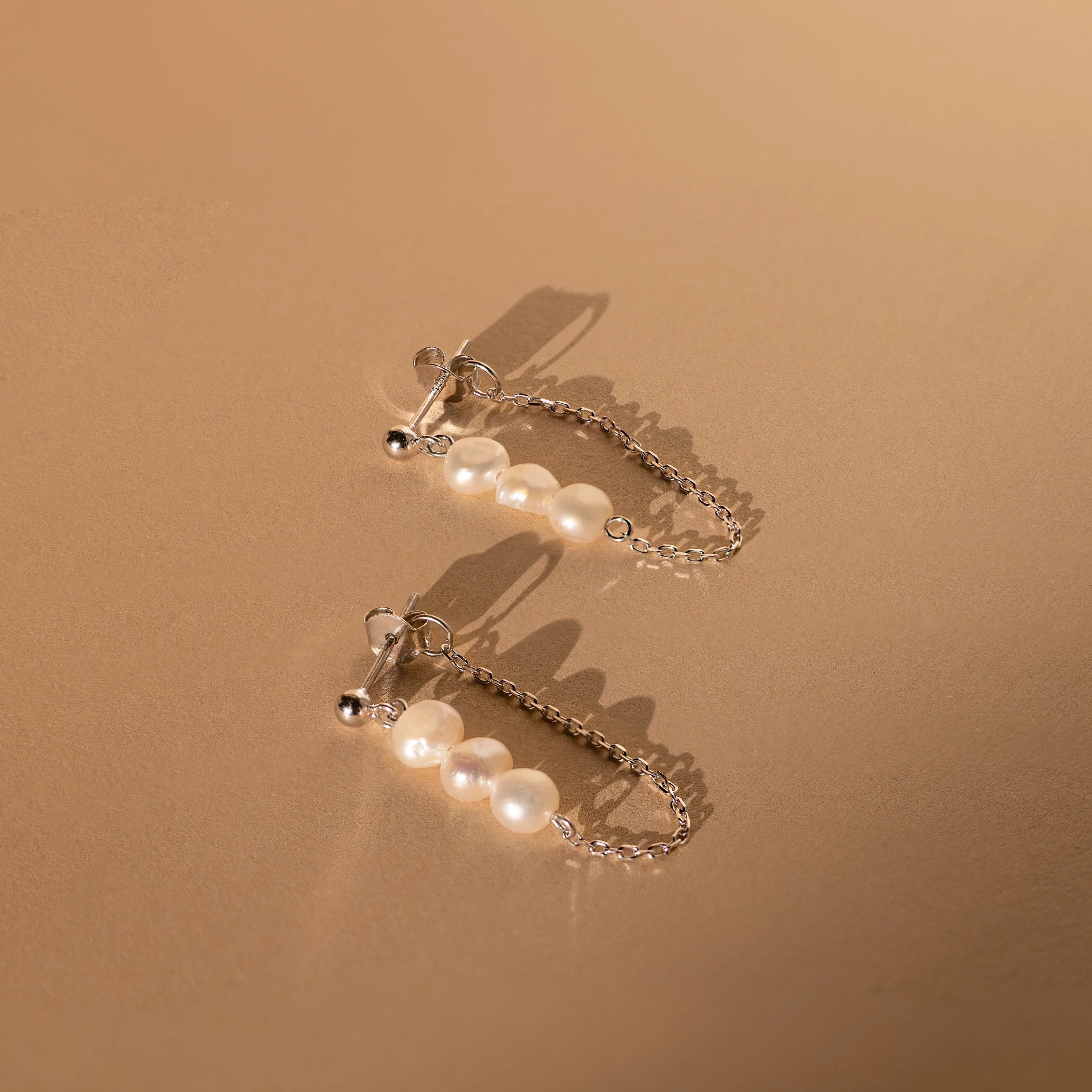 Triple Pearl Drop Earrings Silver 18K Gold Plated