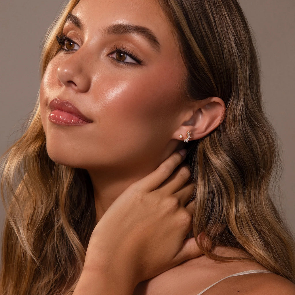 Pearl Flat Back Studs Silver 18K Gold Plated