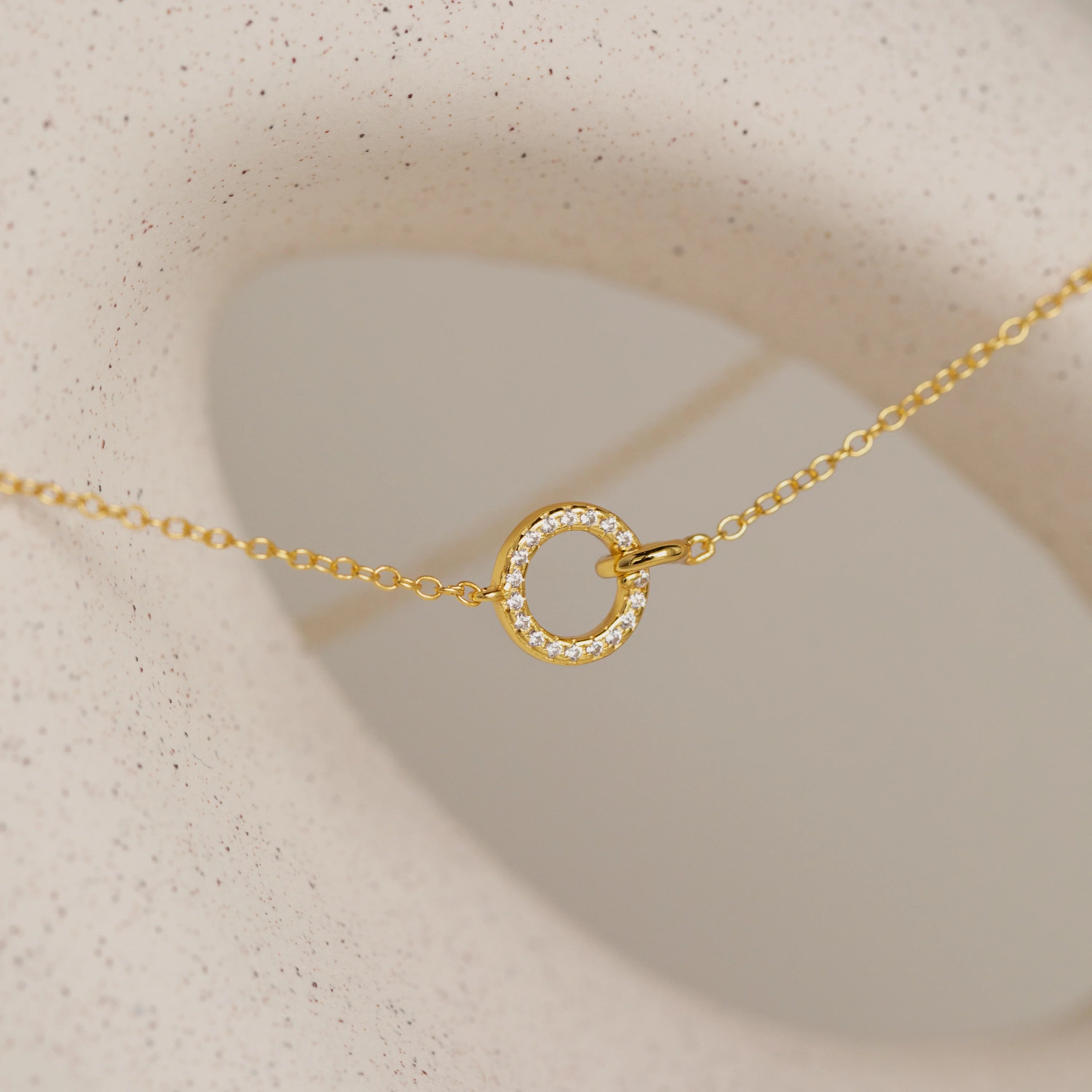 Pavé Circle Interlocking Necklace Silver 18K Gold Plated