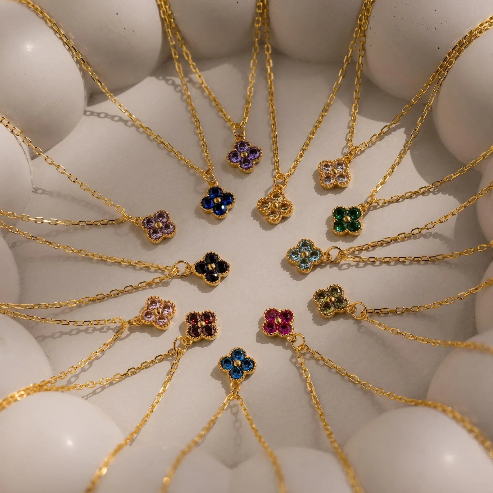 Birthstone Clover Necklace Silver 18K Gold Plated