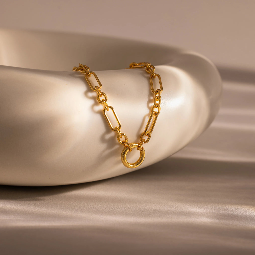 Rolo Circle Figaro Necklace Silver 18K Gold Plated