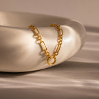 Rolo Circle Figaro Necklace Silver 18K Gold Plated