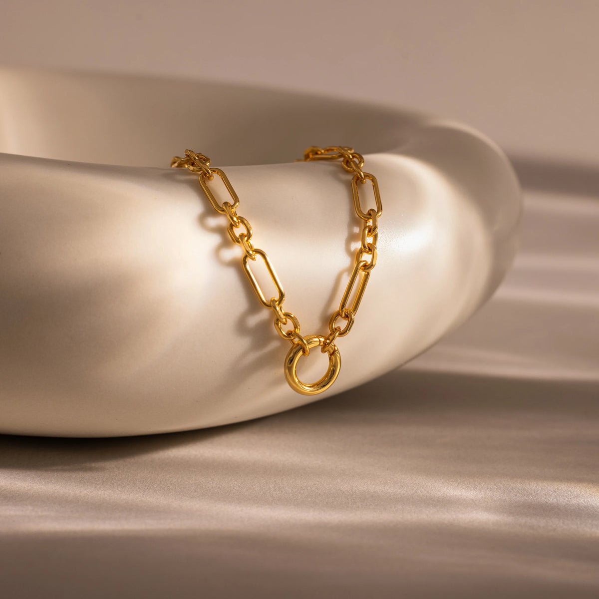 Rolo Circle Figaro Necklace Silver 18K Gold Plated