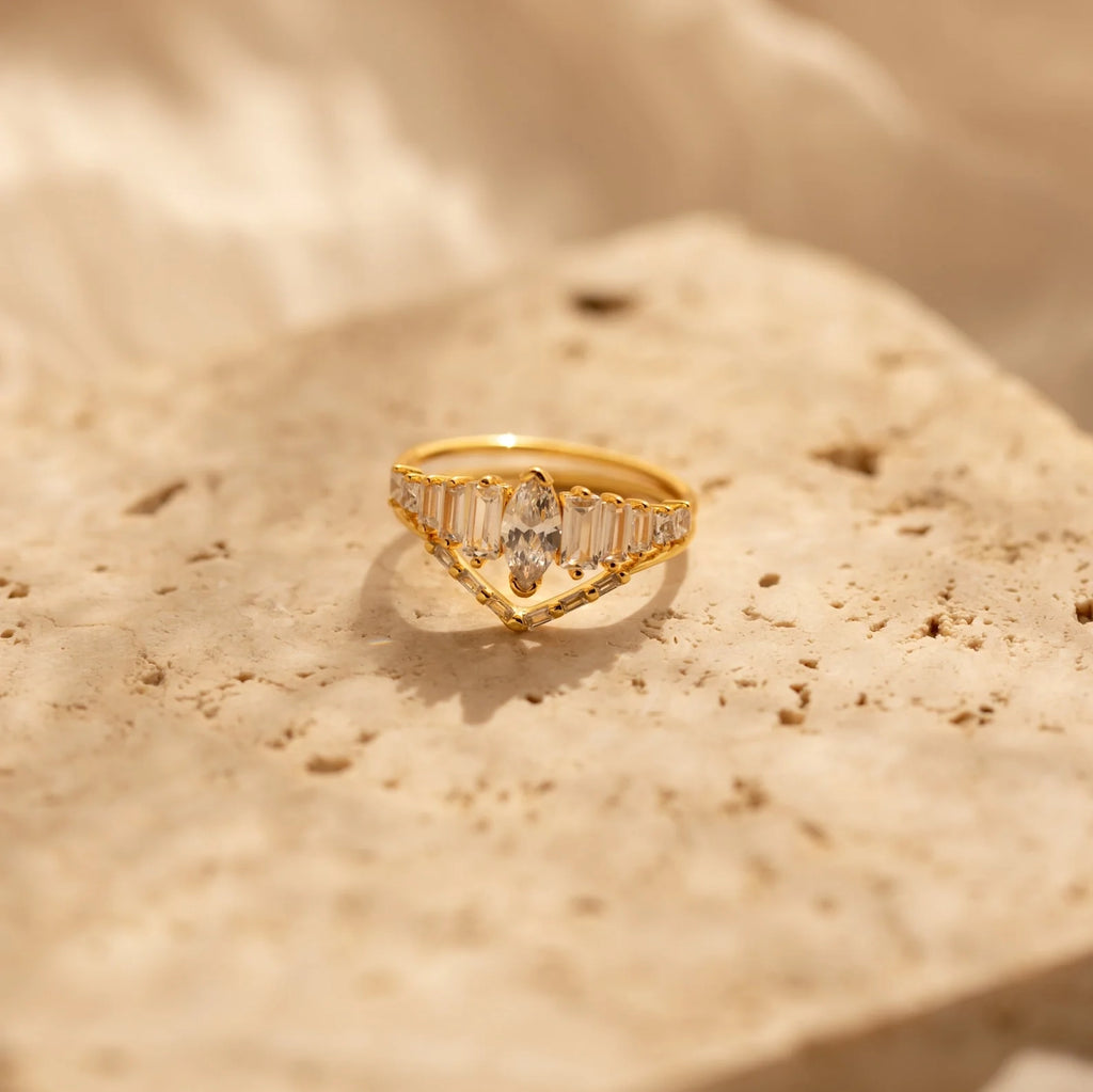Art Deco Ring Set Silver 18K Gold Plated