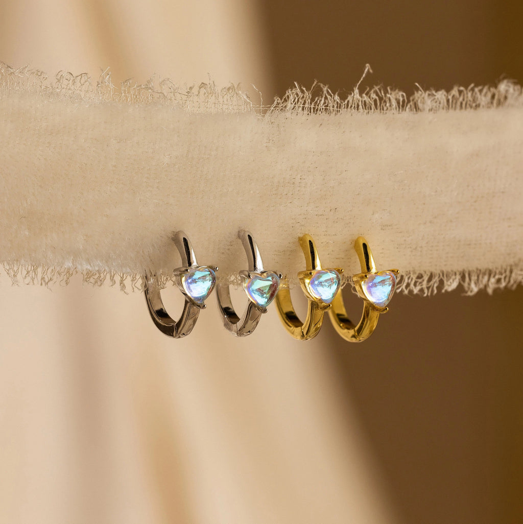 Moonstone Heart Huggies Silver 18K Gold Plated