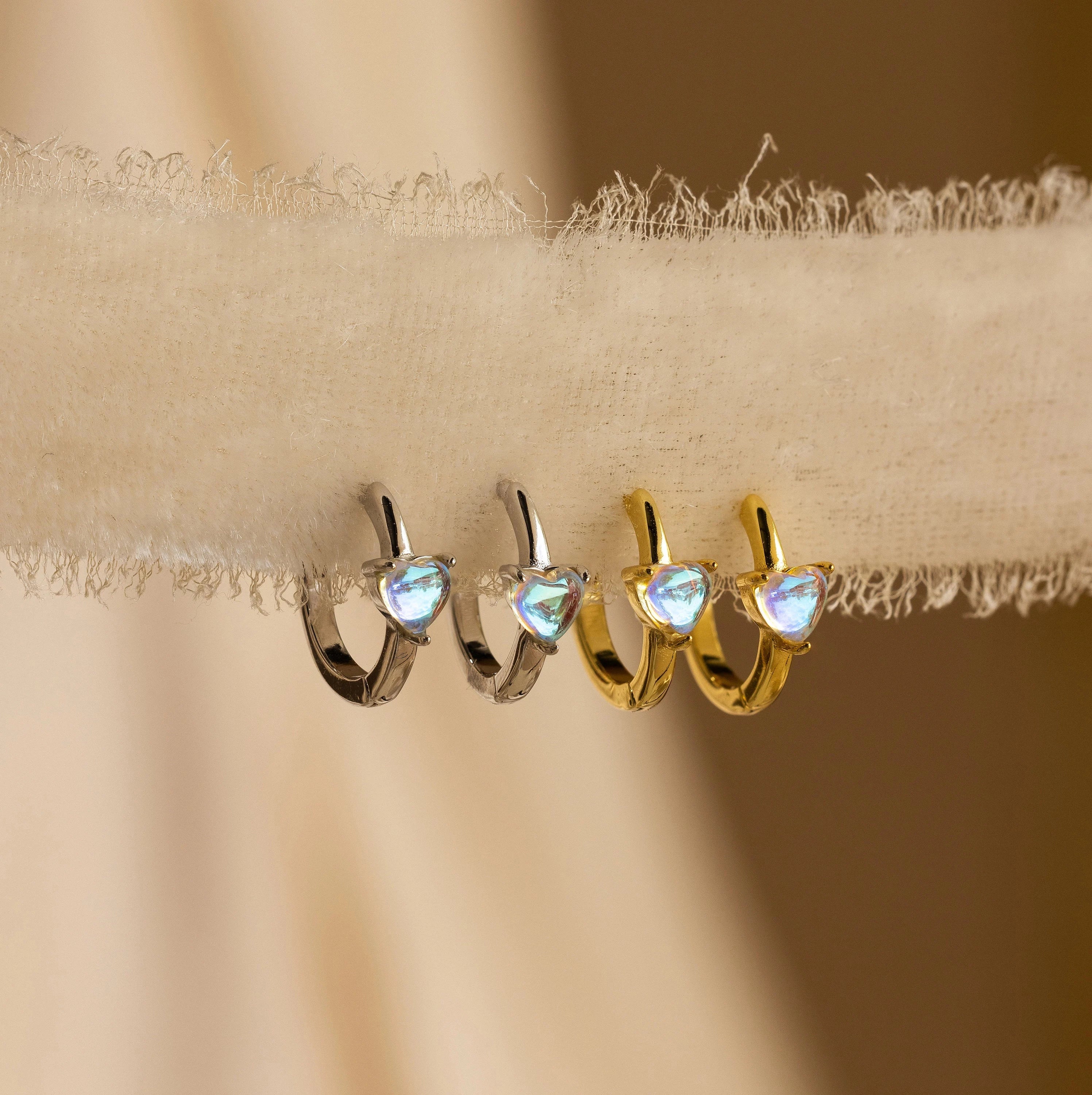 Moonstone Heart Huggies Silver 18K Gold Plated