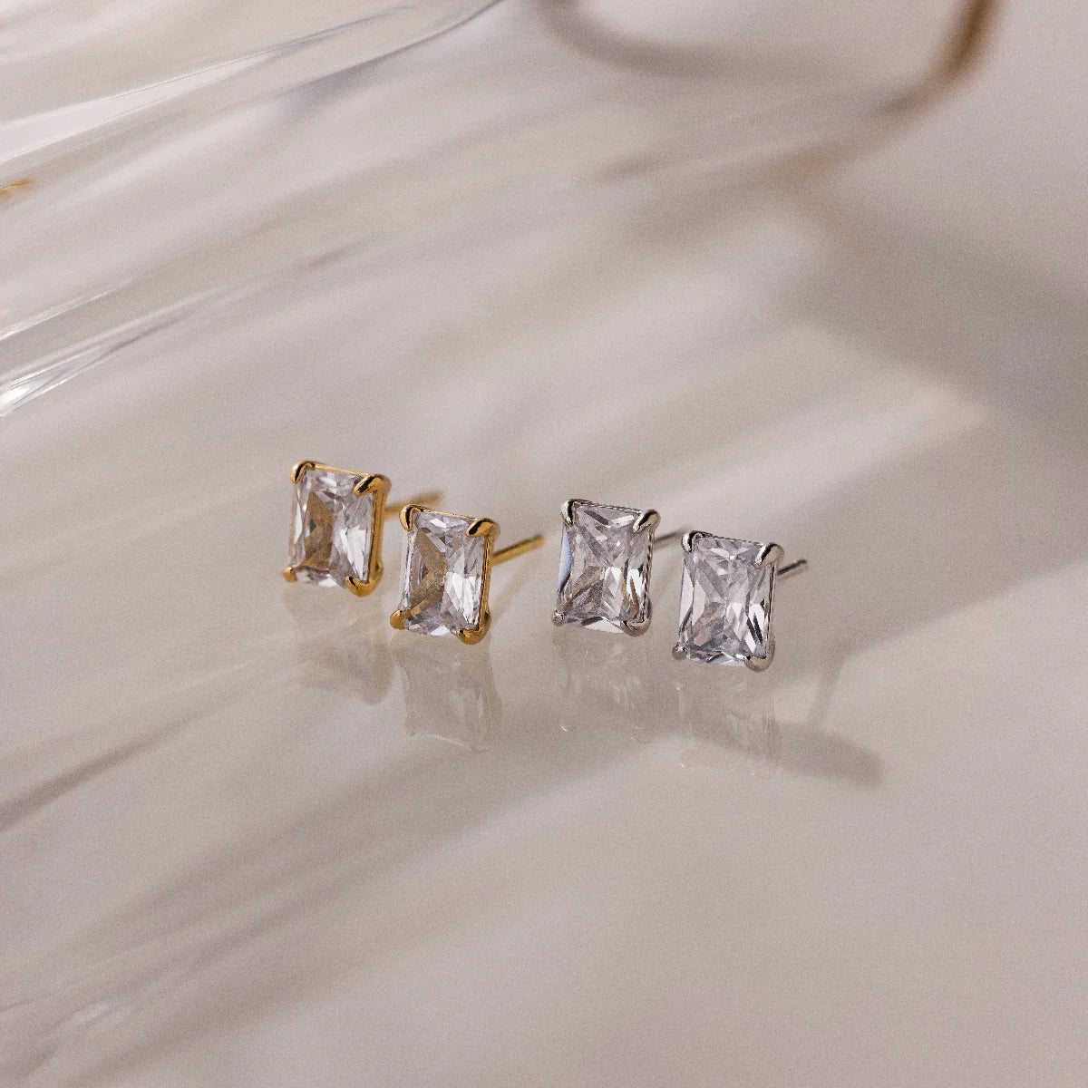 Emerald Diamond Studs Silver 18K Gold Plated