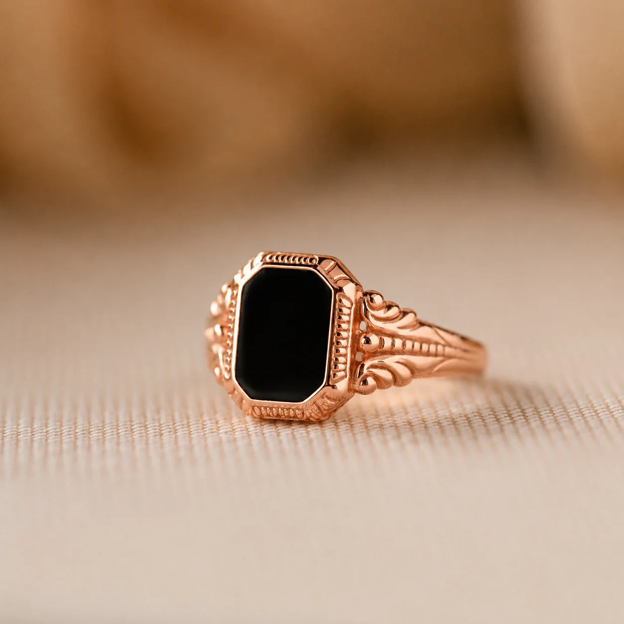 Vintage-Inspired Black Enamel Signet Ring