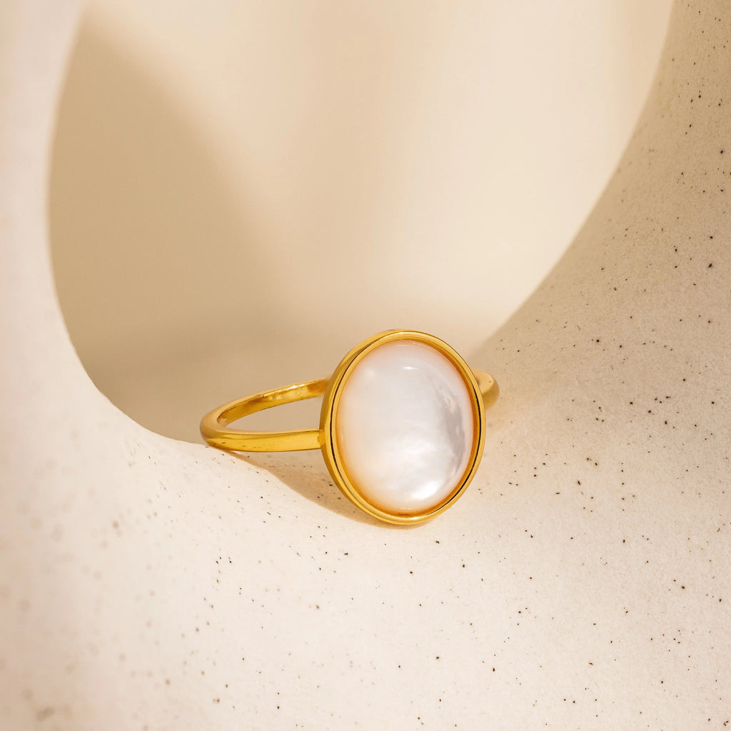 Mother of Pearl Signet Ring Silver 18K Gold Plated