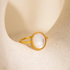 Mother of Pearl Signet Ring Silver 18K Gold Plated