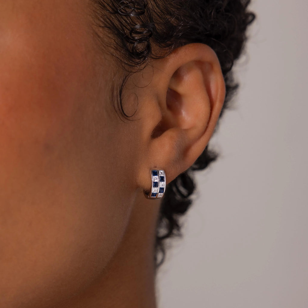 Royal Blue Checkered Huggies Silver 18K Gold Plated