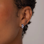Royal Blue Checkered Huggies Silver 18K Gold Plated
