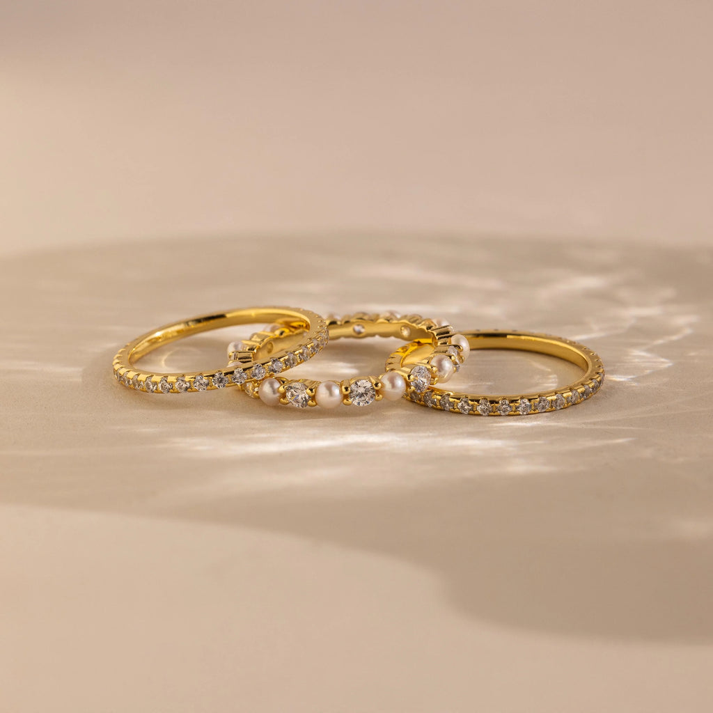 Diamond Eternity Ring Set Silver 18K Gold Plated