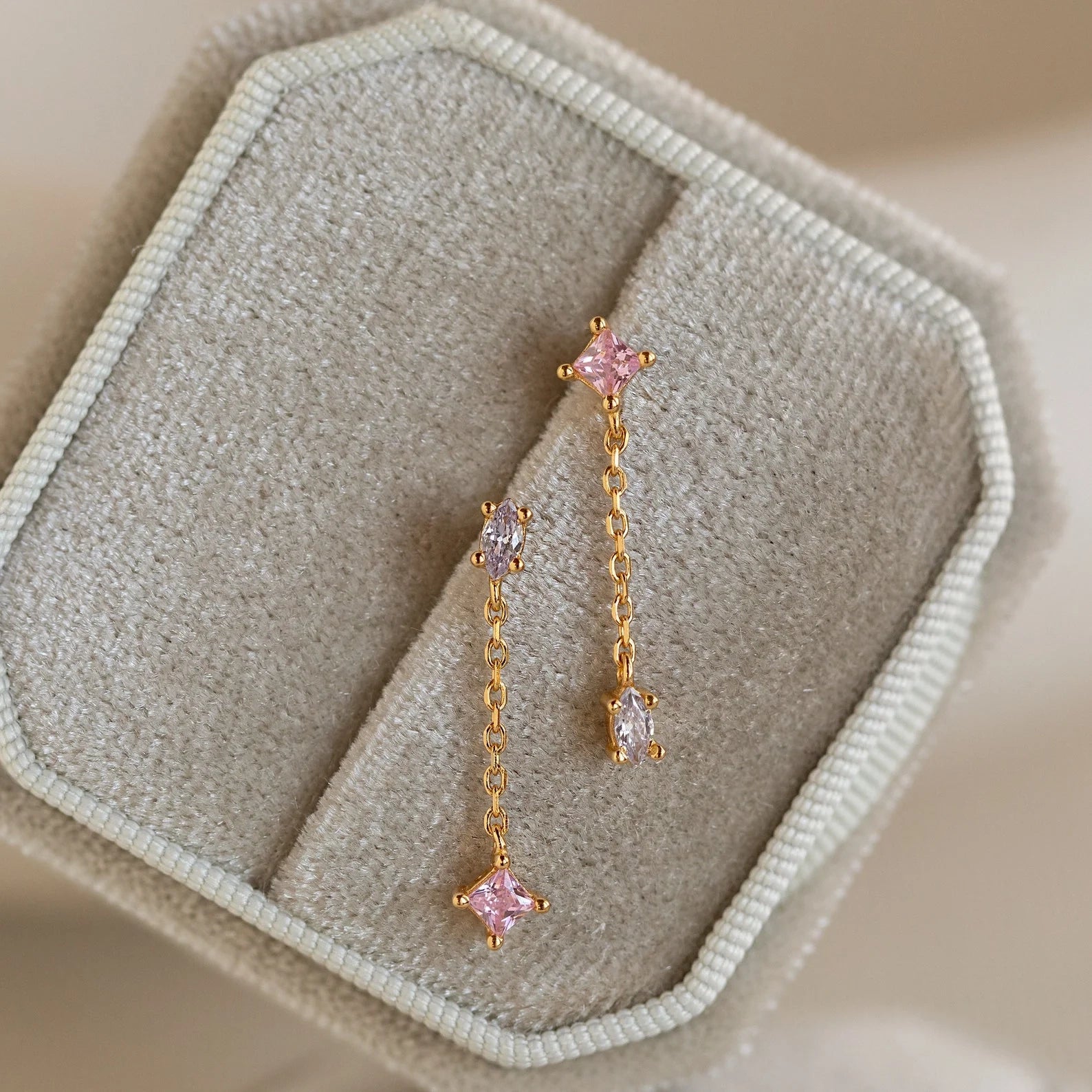 Mixed Crystal Drop Earrings Silver 18K Gold Plated