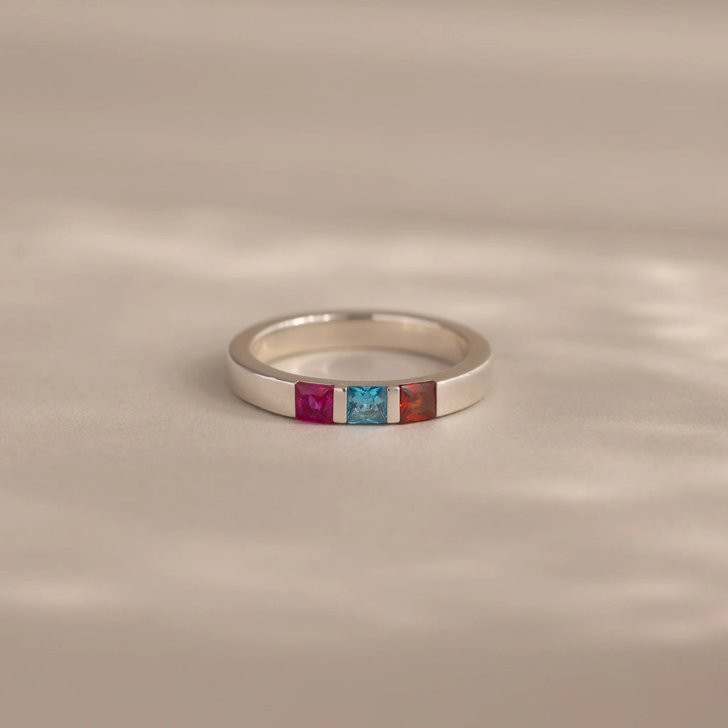 Multiple Birthstone Band Silver 18K Gold Plated