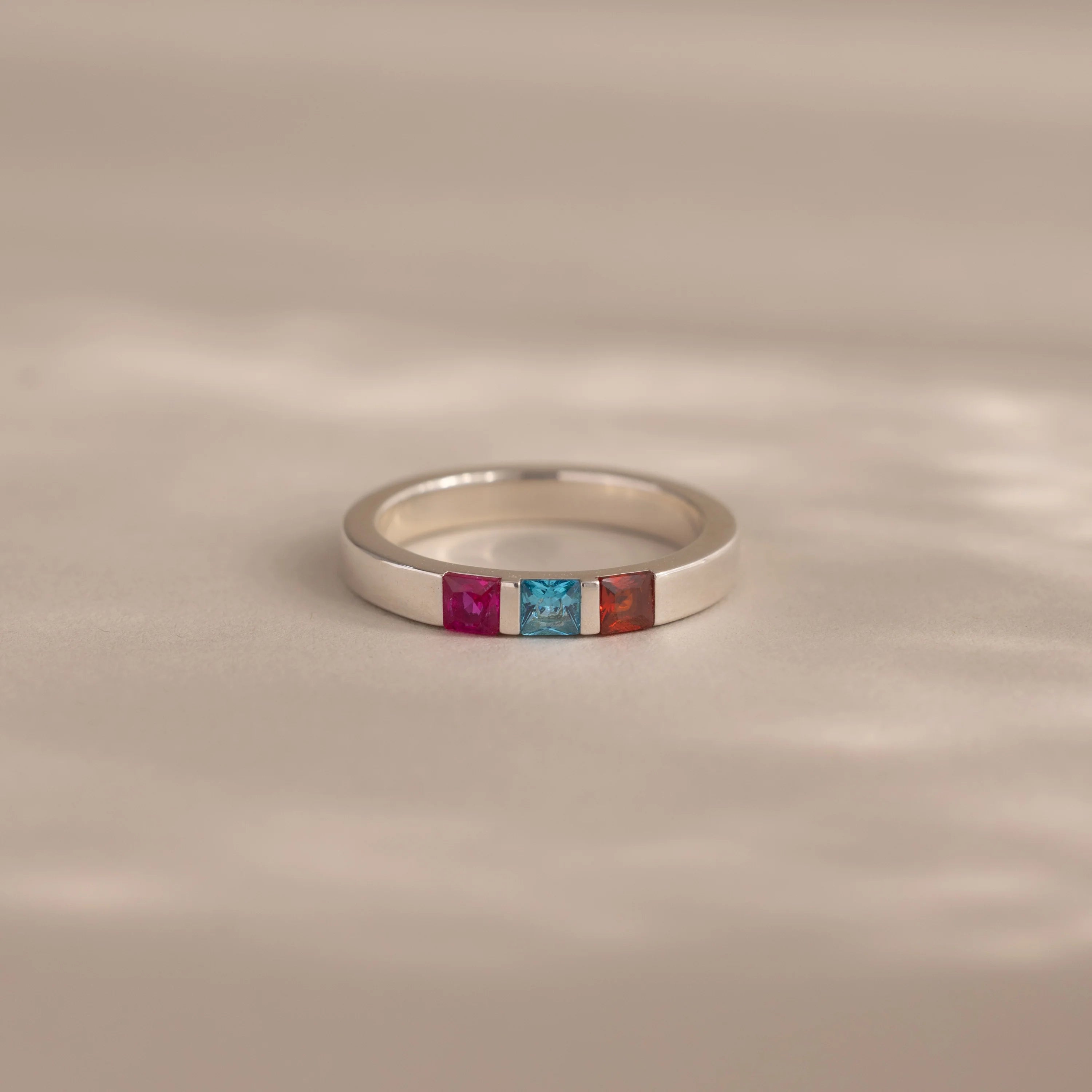 Multiple Birthstone Band Silver 18K Gold Plated