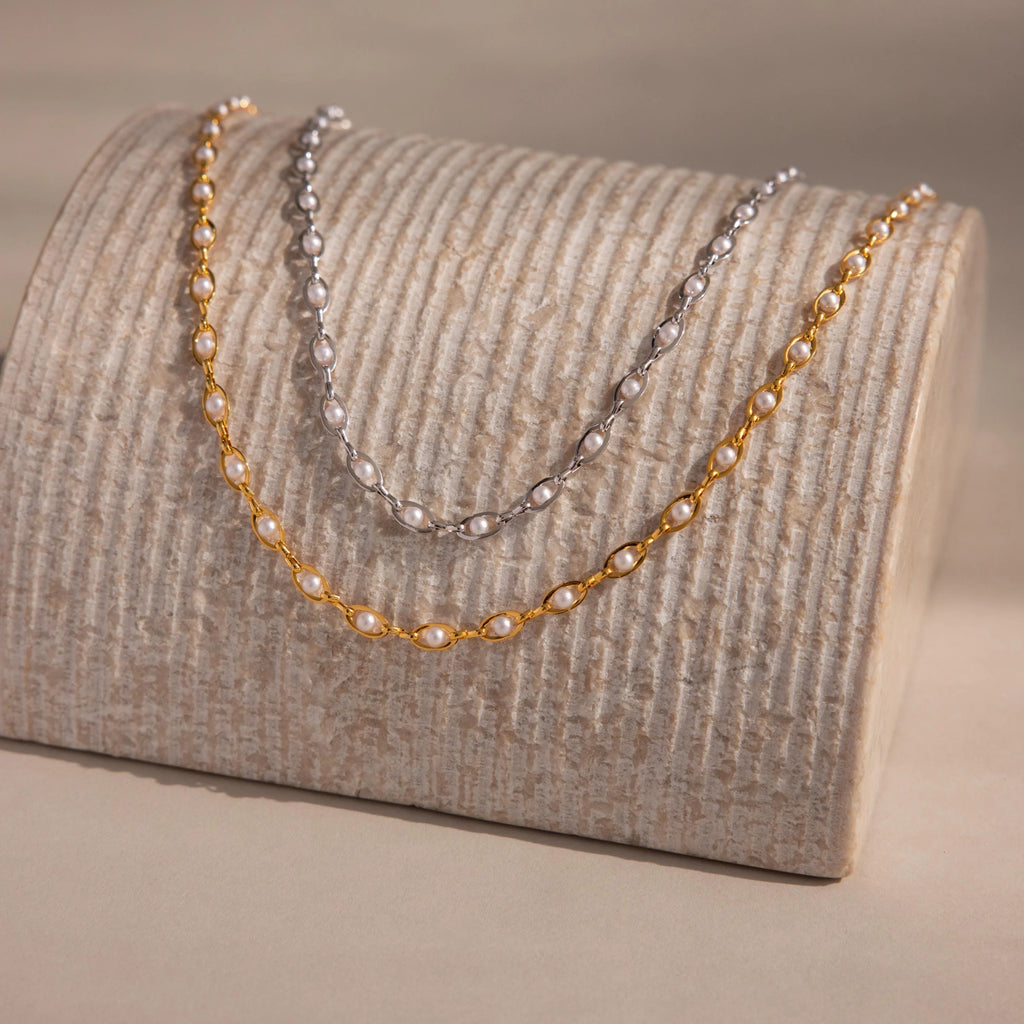 Eternity Pearl Choker Necklace Silver 18K Gold Plated