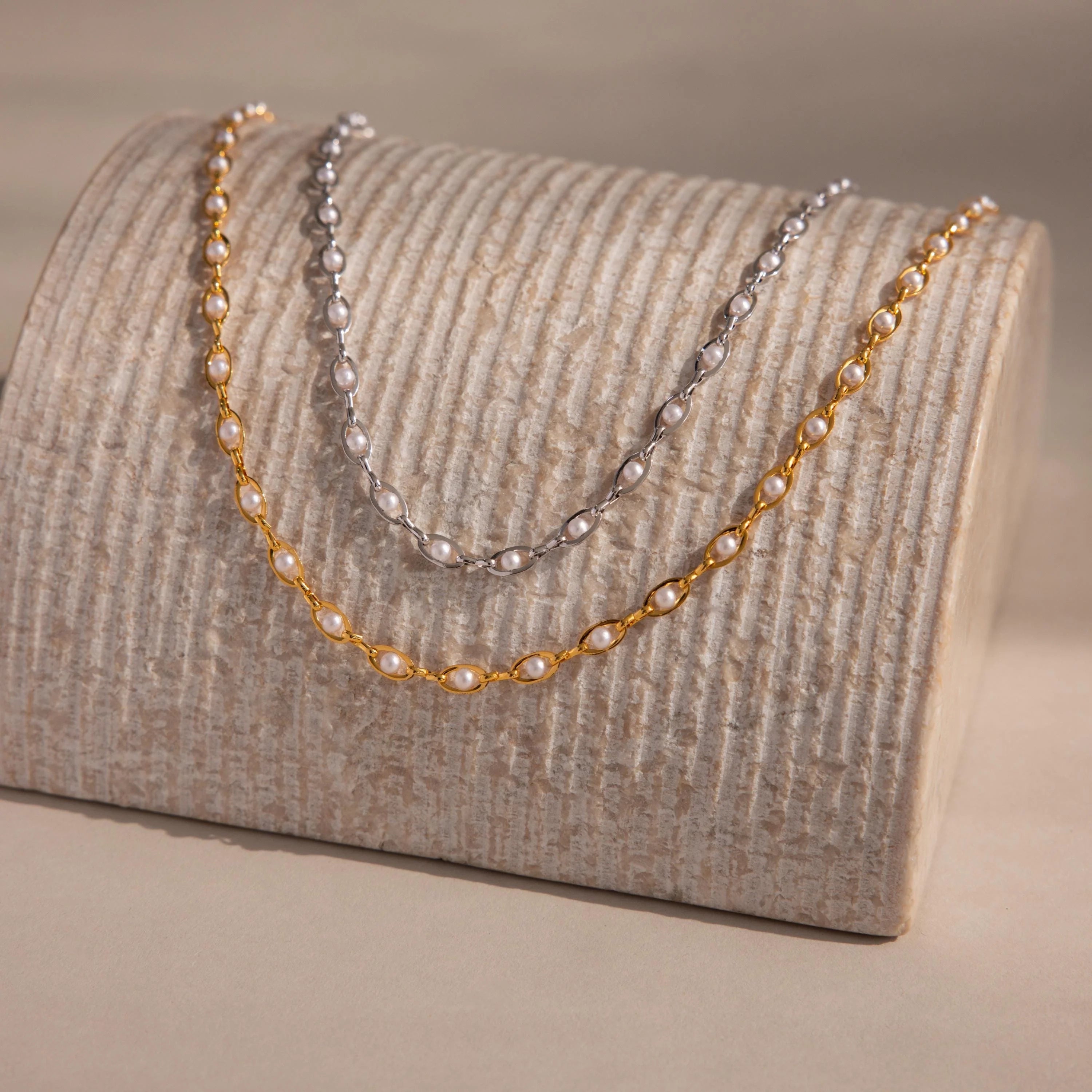 Eternity Pearl Choker Necklace Silver 18K Gold Plated