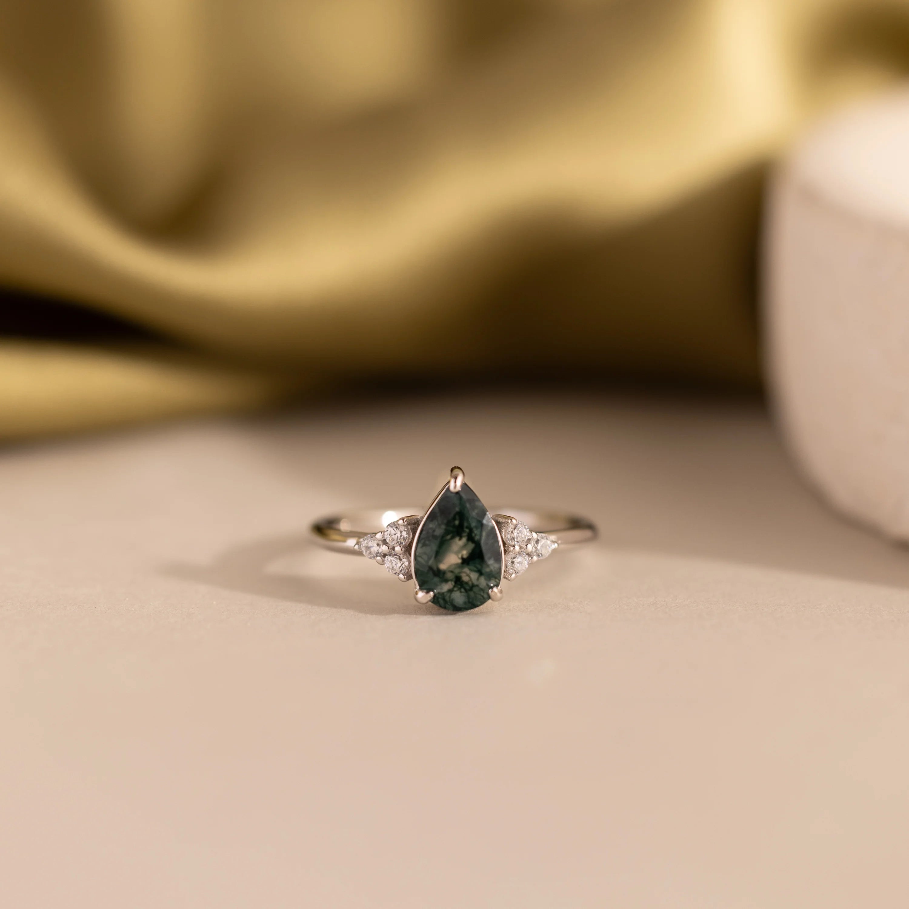 Agate Teardrop Ring Silver 18K Gold Plated