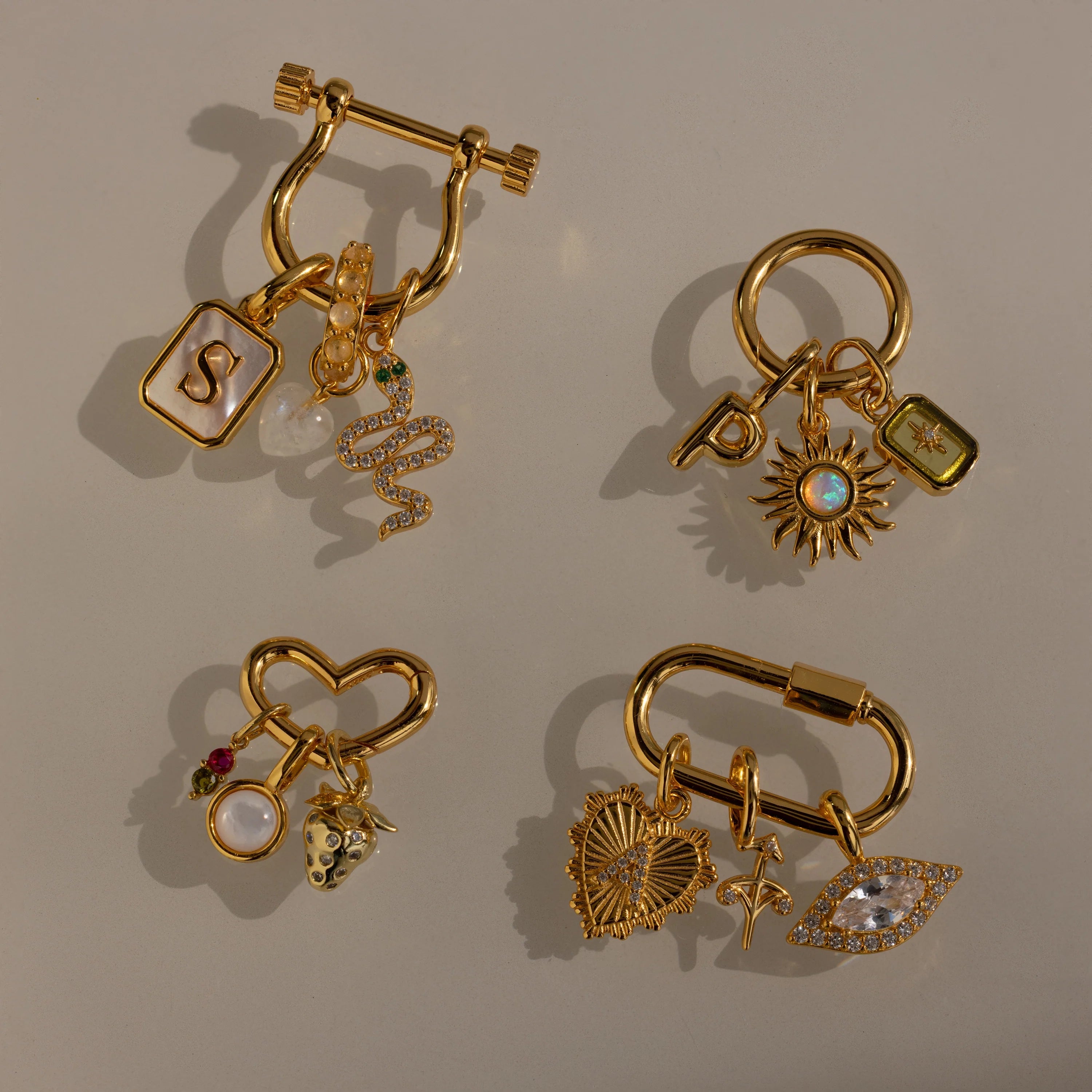 Bar & Carabiner Charm Set Silver 18K Gold Plated
