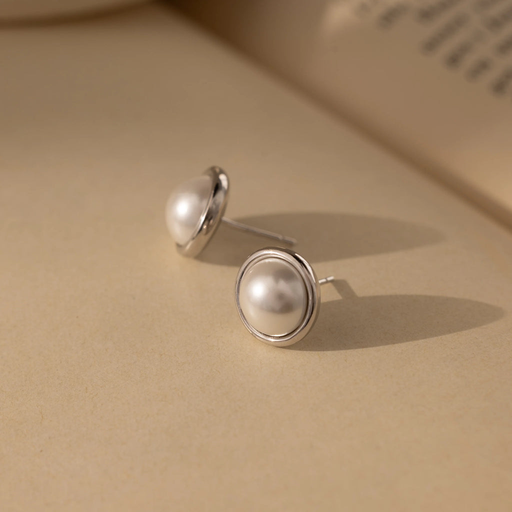 Pearl Bezel Studs Silver 18K Gold Plated