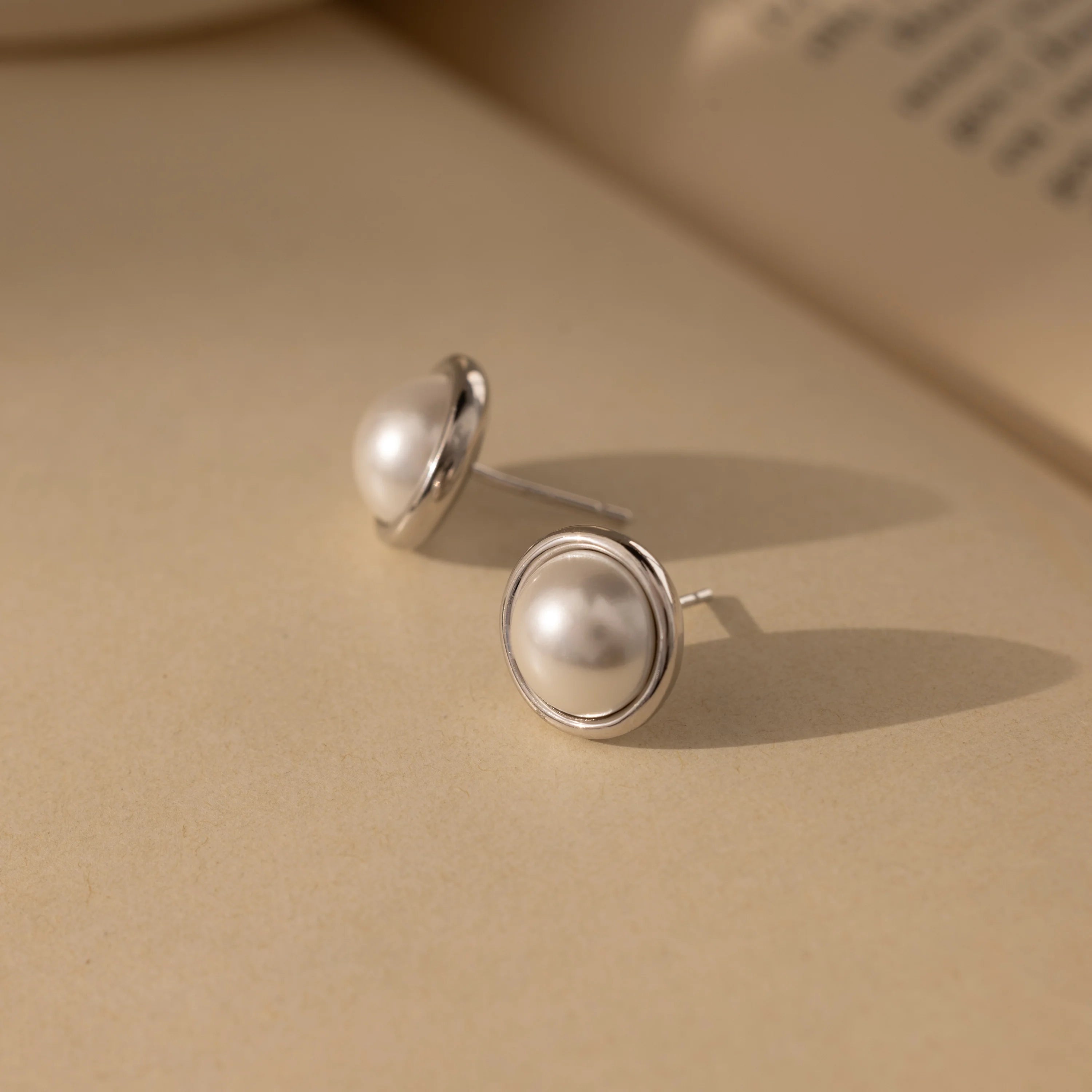Pearl Bezel Studs Silver 18K Gold Plated