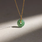 Round Jade Pendant Necklace Silver 18K Gold Plated