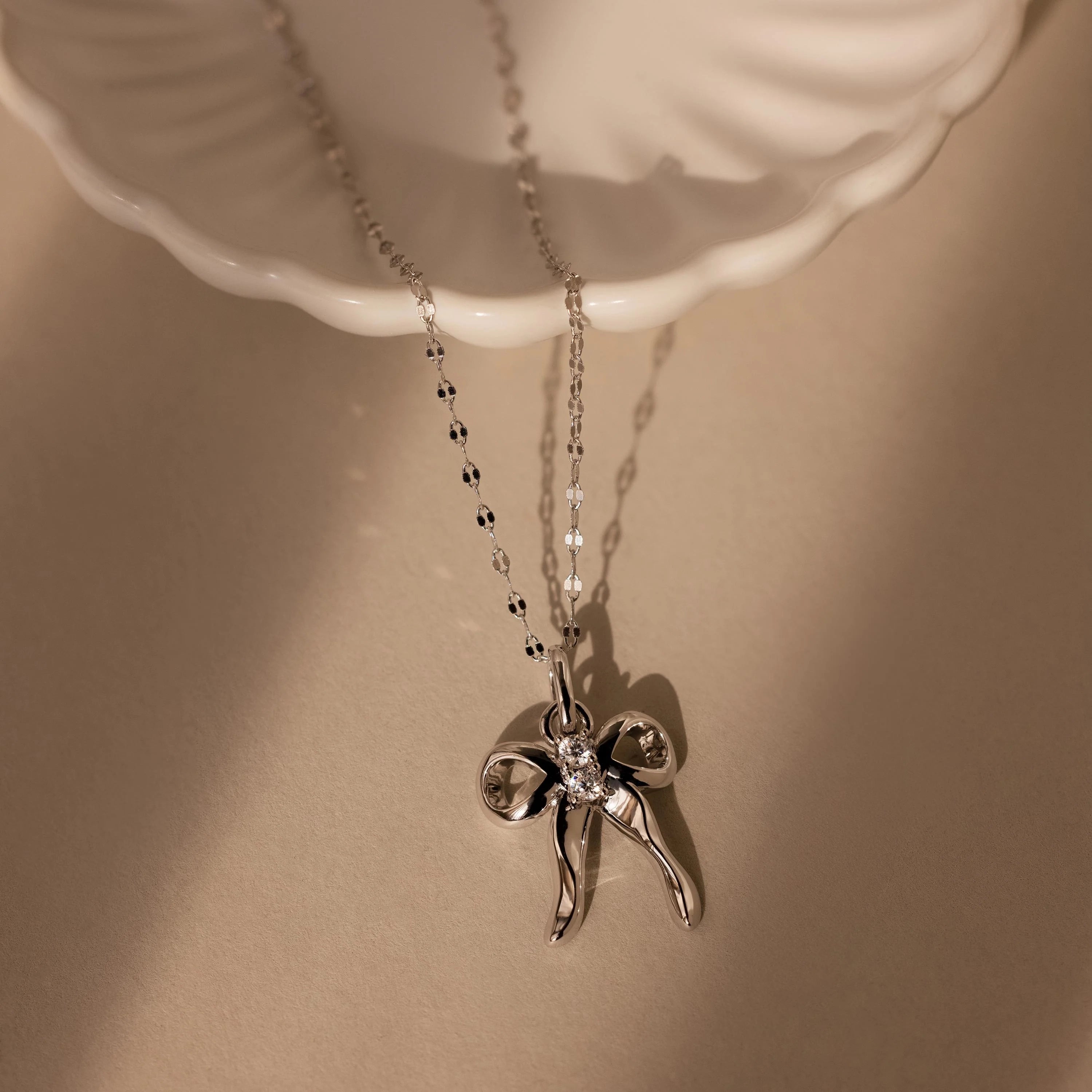 Diamond Bow Charm Silver 18K Gold Plated