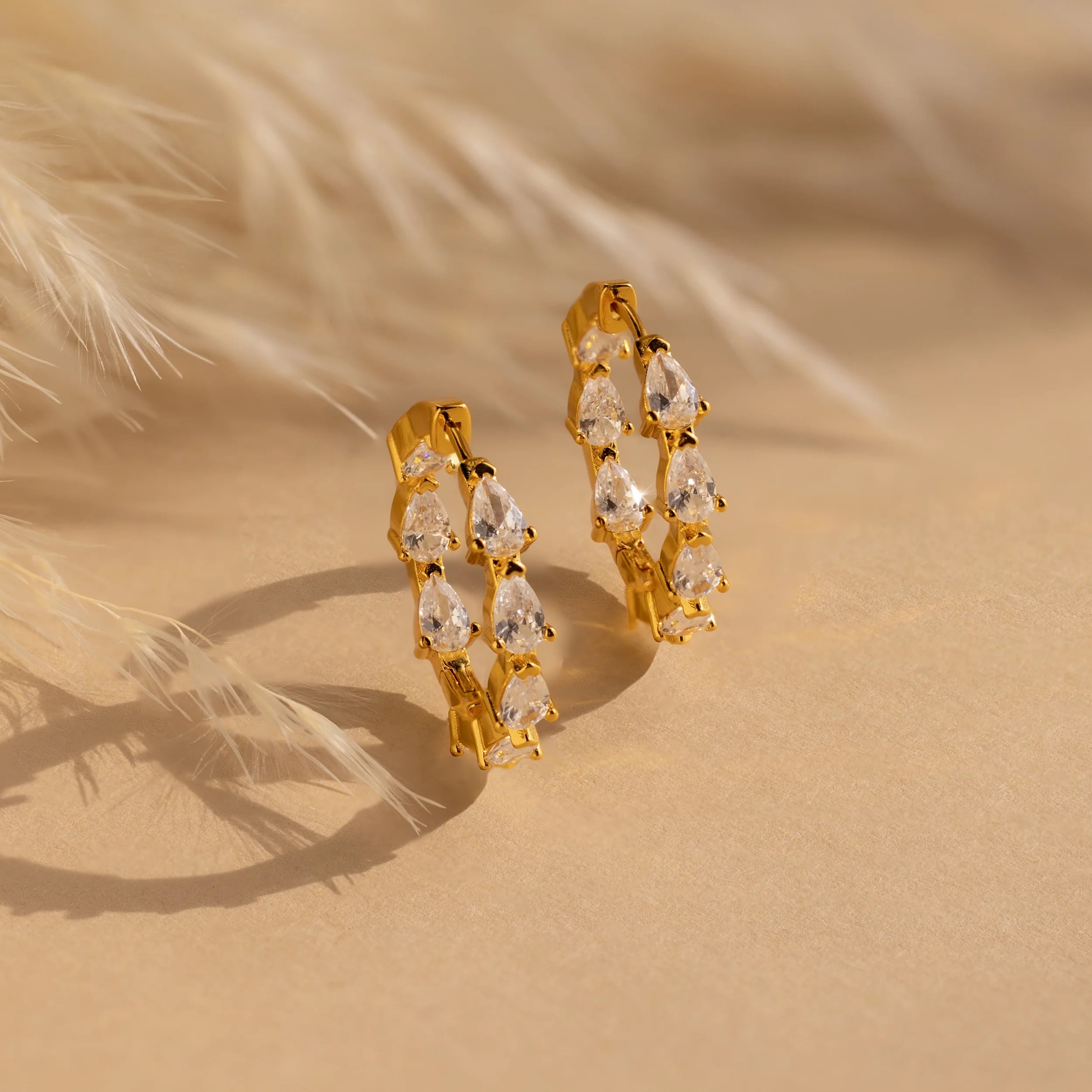 Inside Out Pear Diamond Hoops Silver 18K Gold Plated