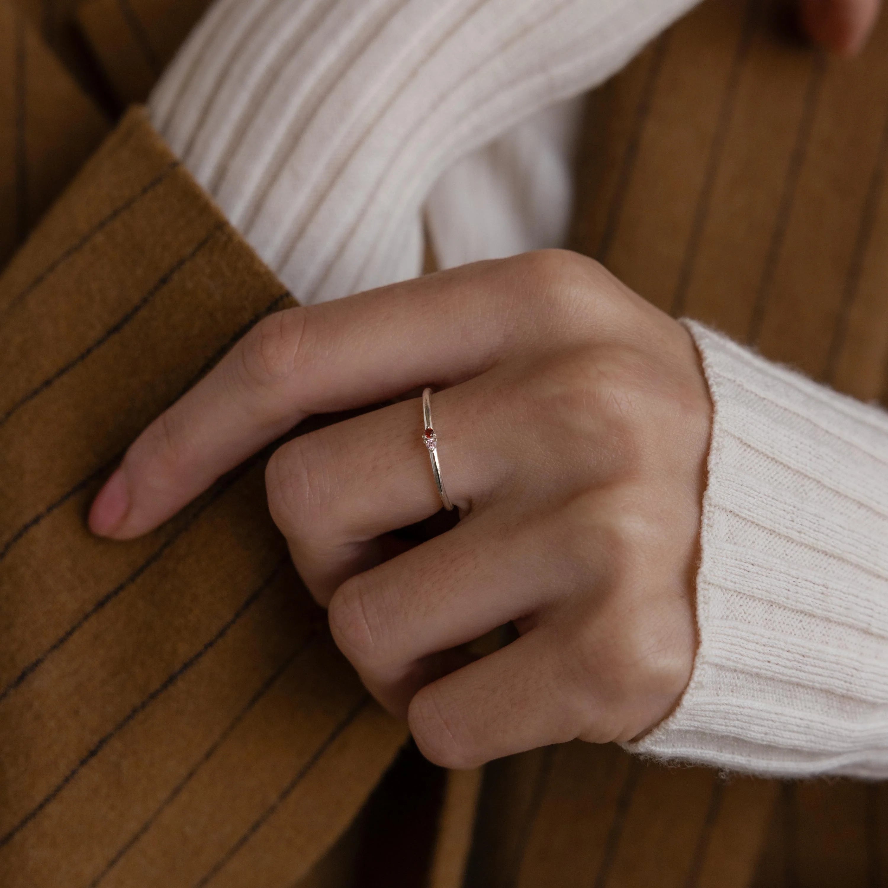 Mini Toi et Moi Birthstone Ring Silver 18K Gold Plated