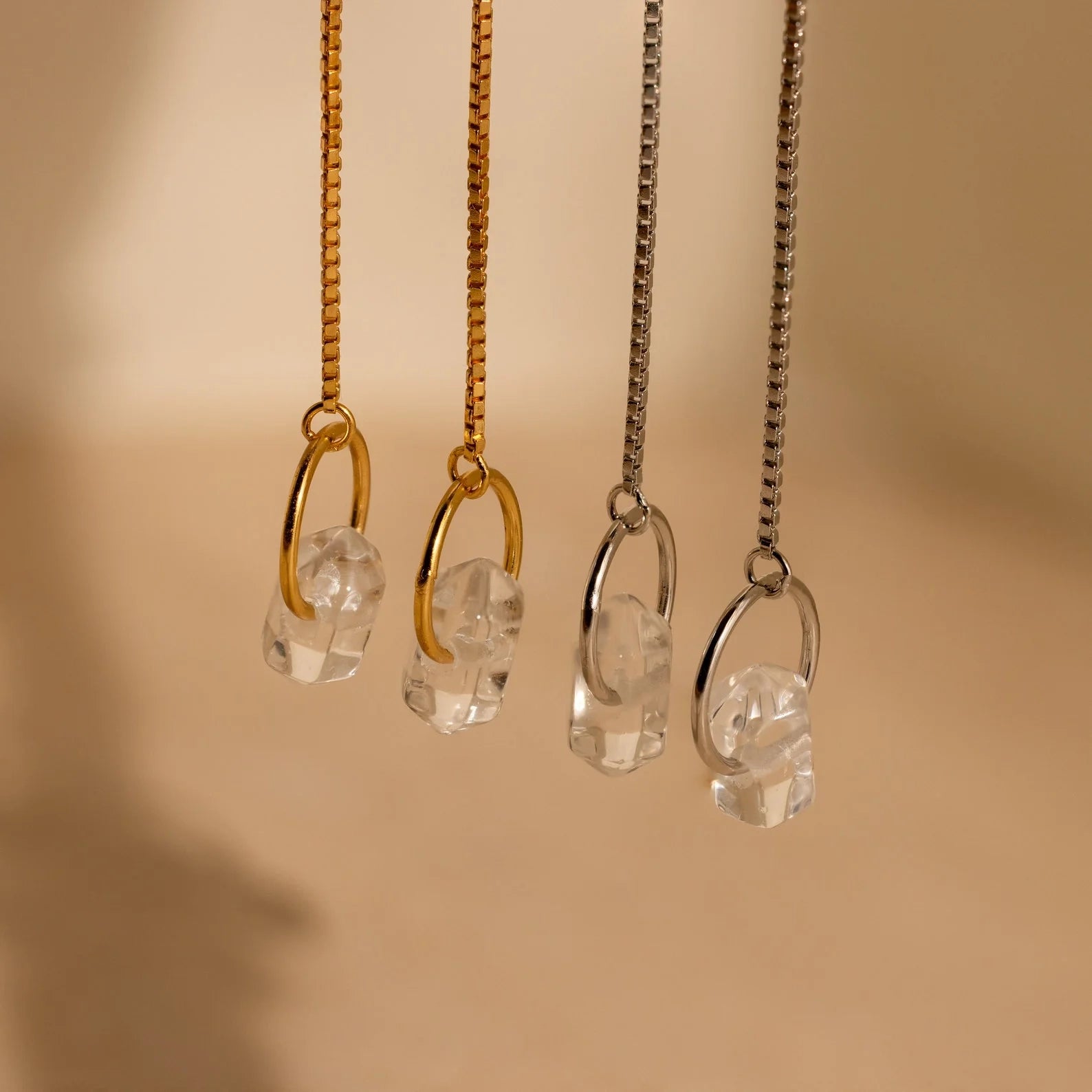 Herkimer Diamond Threader Earrings Silver 18K Gold Plated
