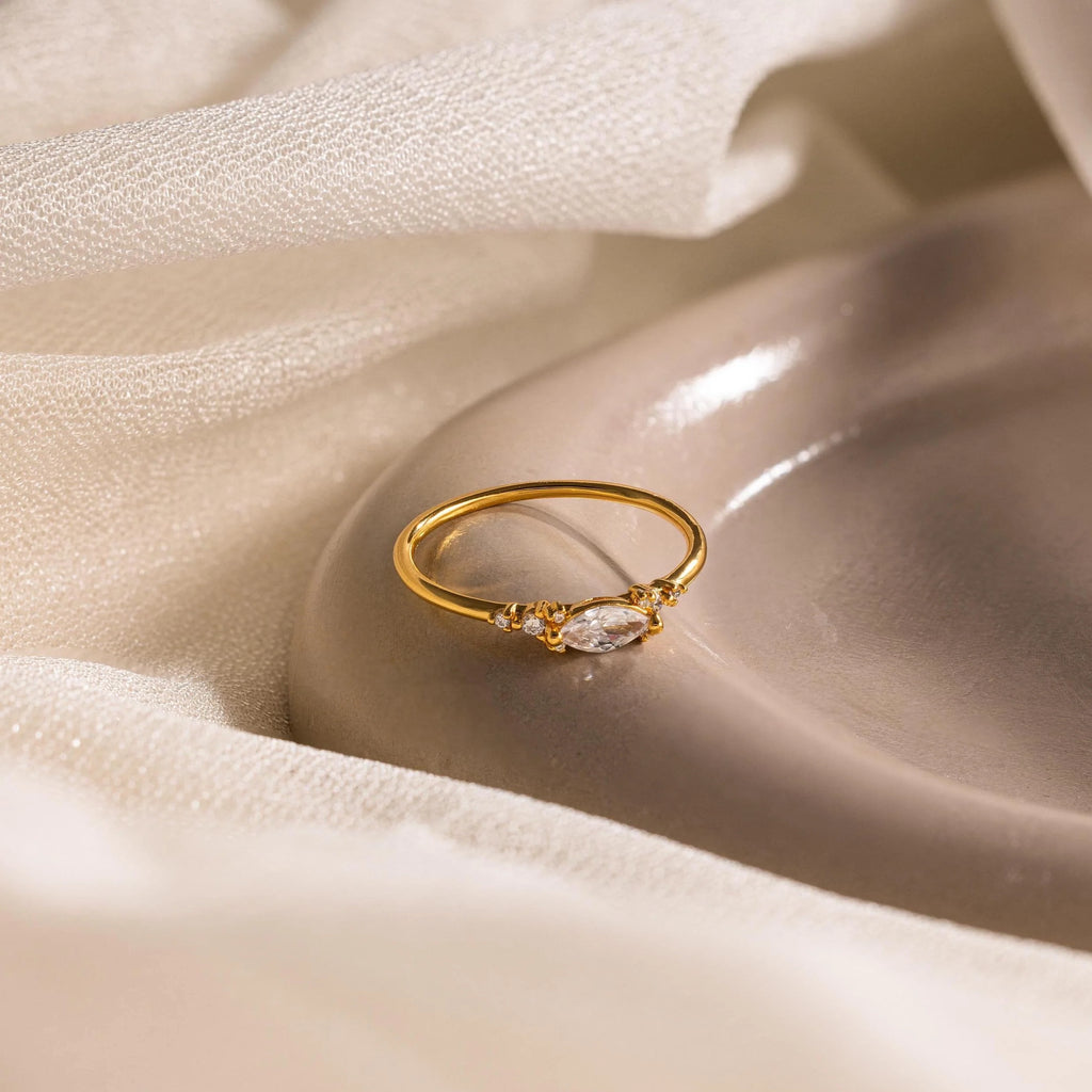 Marquise Diamond Ring Silver 18K Gold Plated