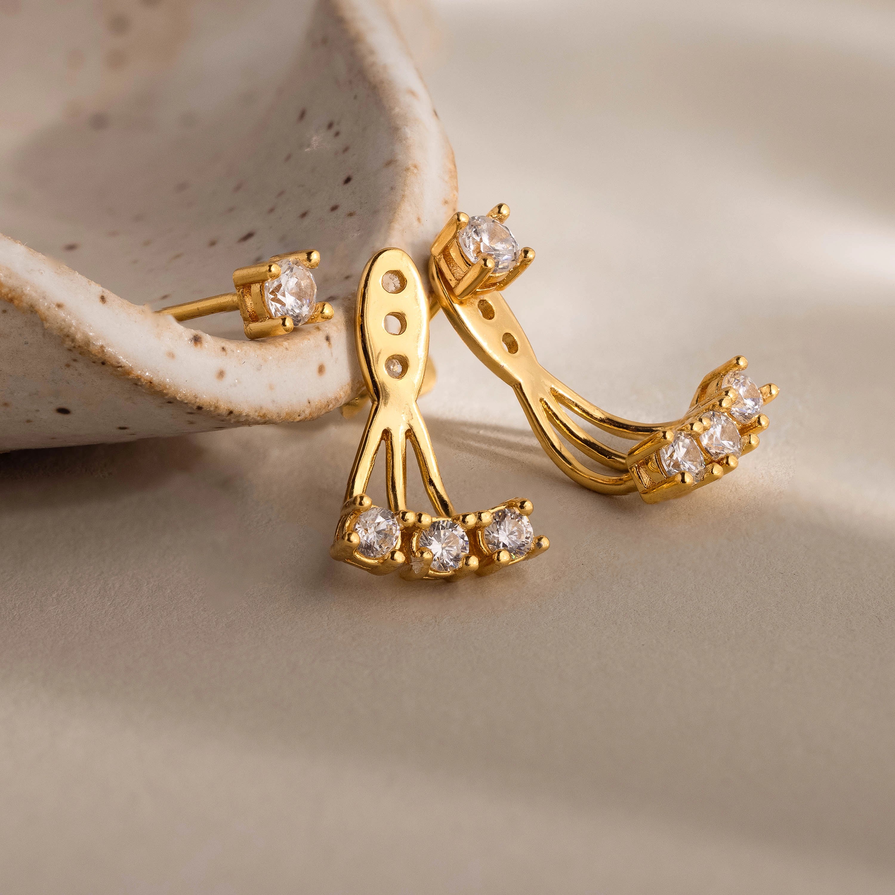 Diamond Cascade Ear Jackets Silver 18K Gold Plated