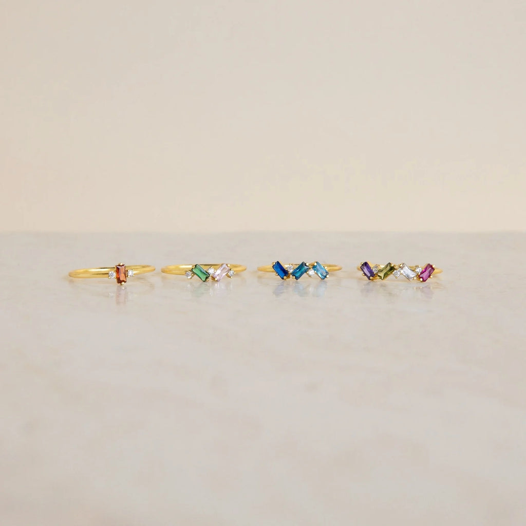 Baguette Cut Birthstone Ring Silver 18K Gold Plated