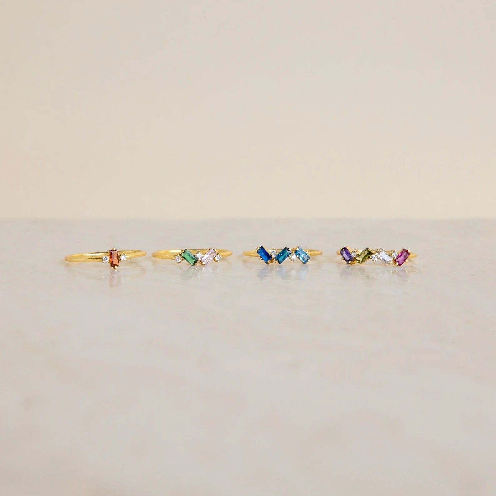 Baguette Cut Birthstone Ring Silver 18K Gold Plated