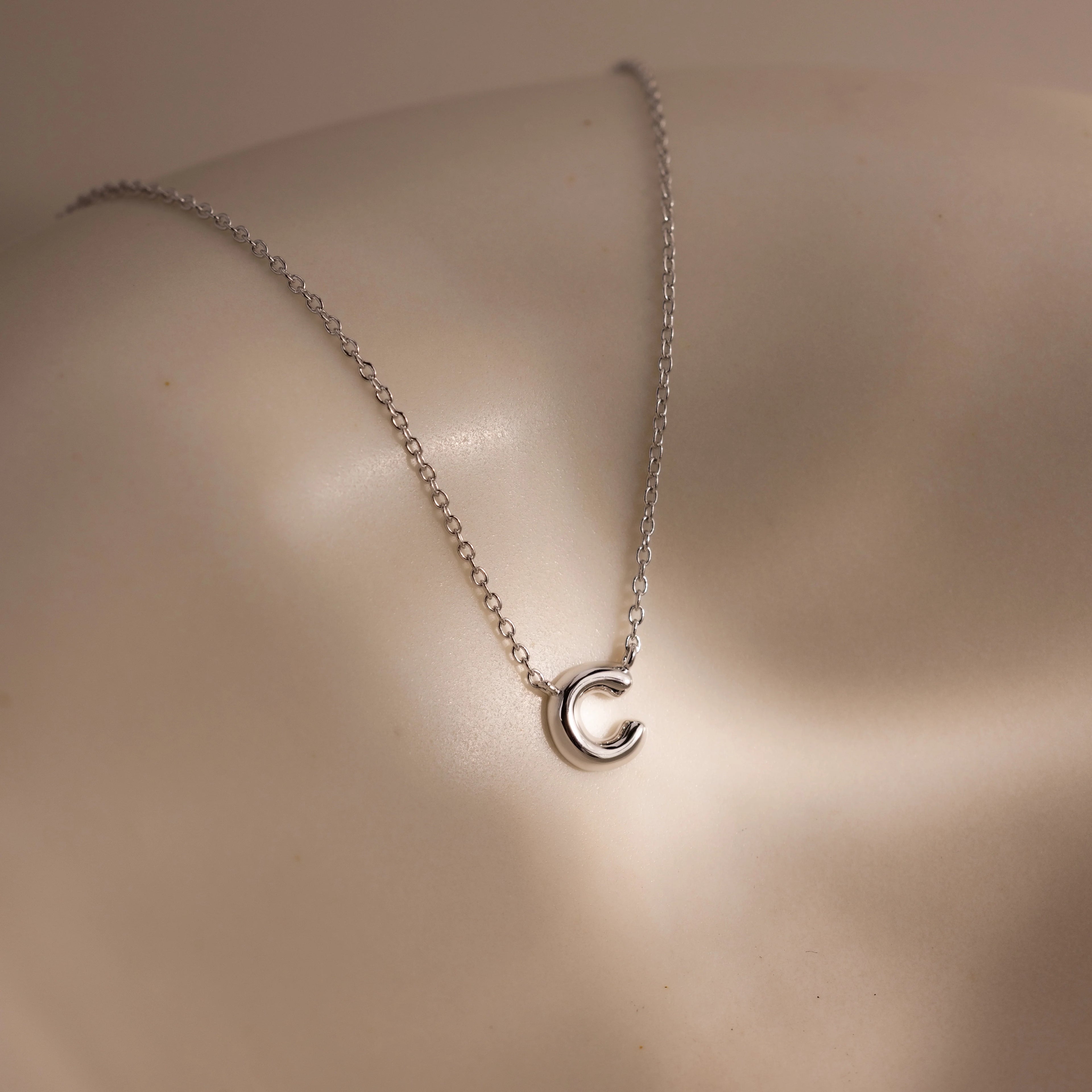 Dainty Bubble Letter Necklace Silver 18K Gold Plated