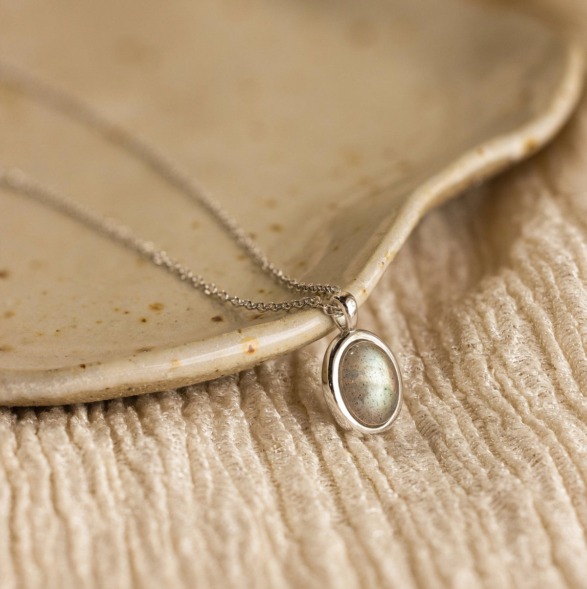 Oval Labradorite Pendant Necklace Silver 18K Gold Plated