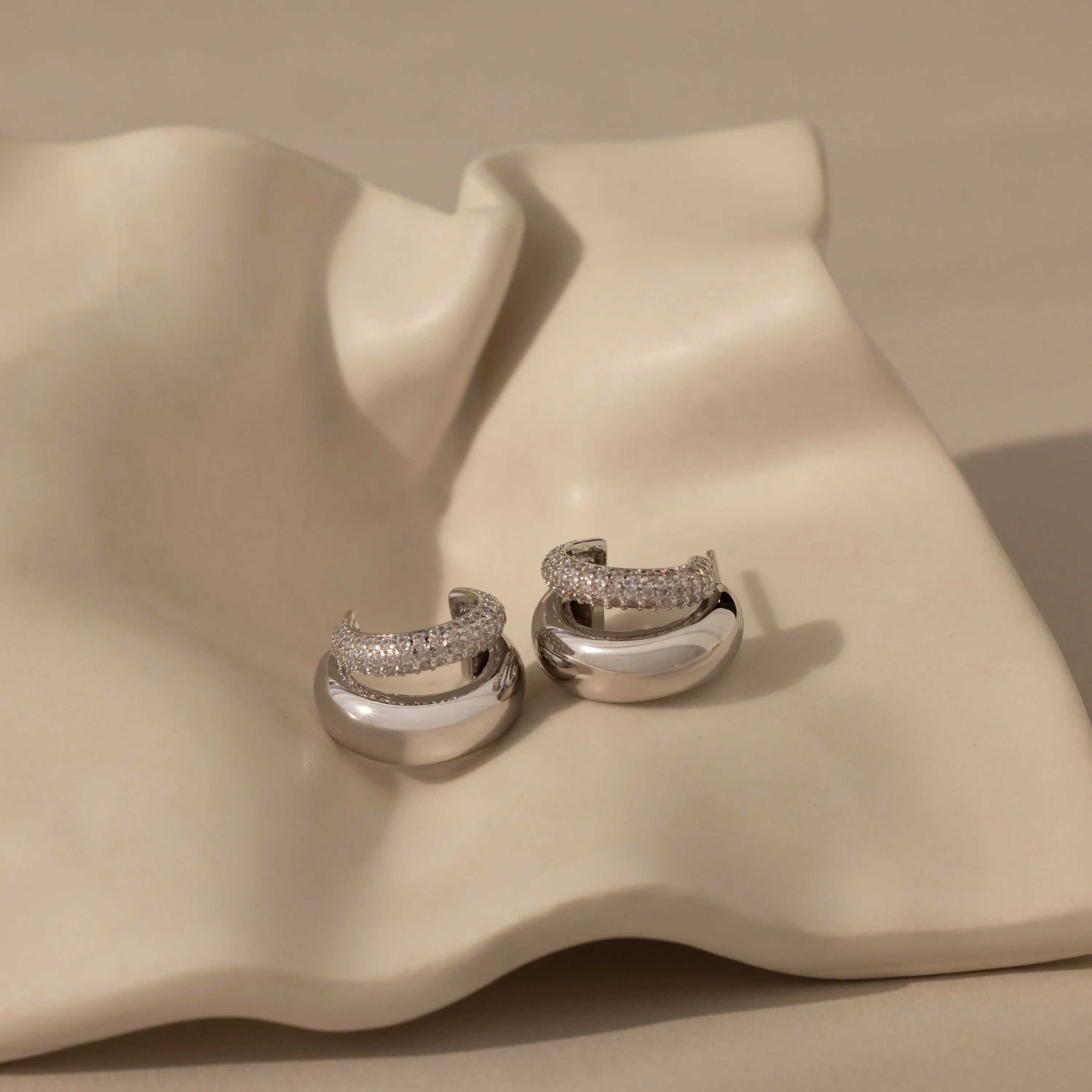 Duo Pave Dome Studs Silver 18K Gold Plated