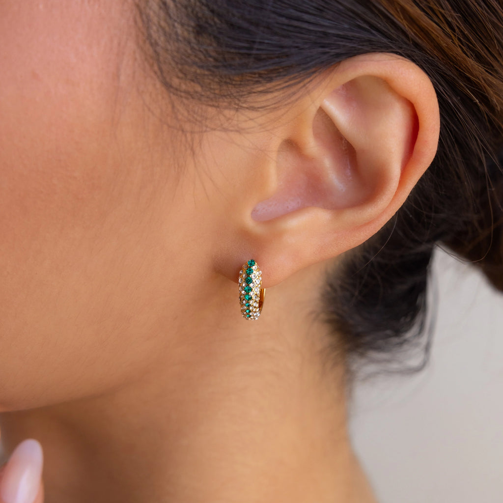 Emerald Pave Snake Hoops Silver 18K Gold Plated