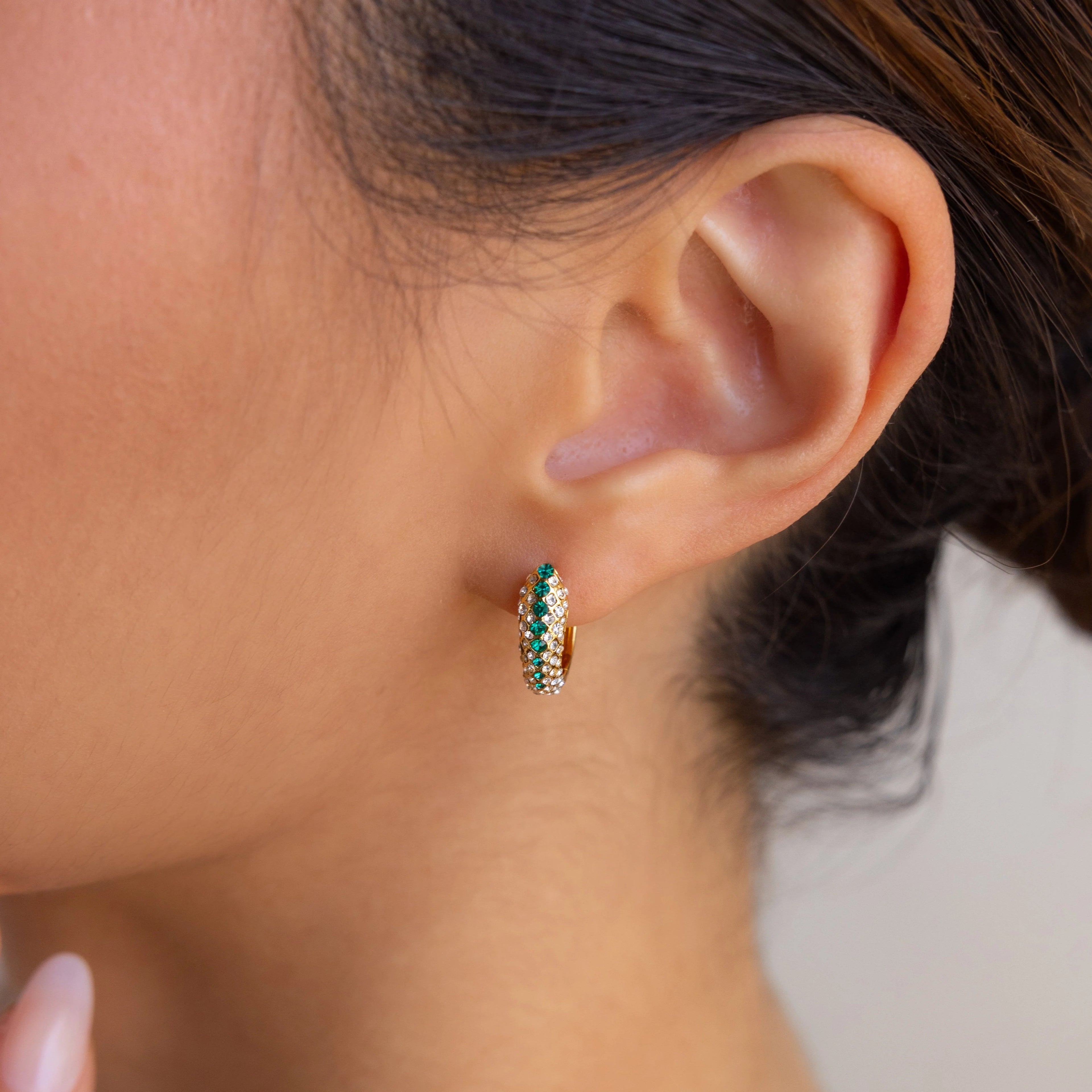 Emerald Pave Snake Hoops Silver 18K Gold Plated