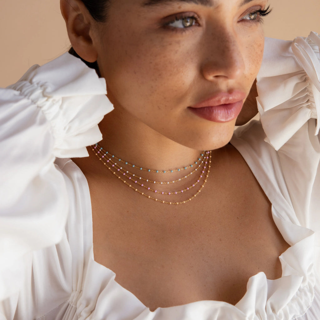 Pink Station Necklace Silver 18K Gold Plated
