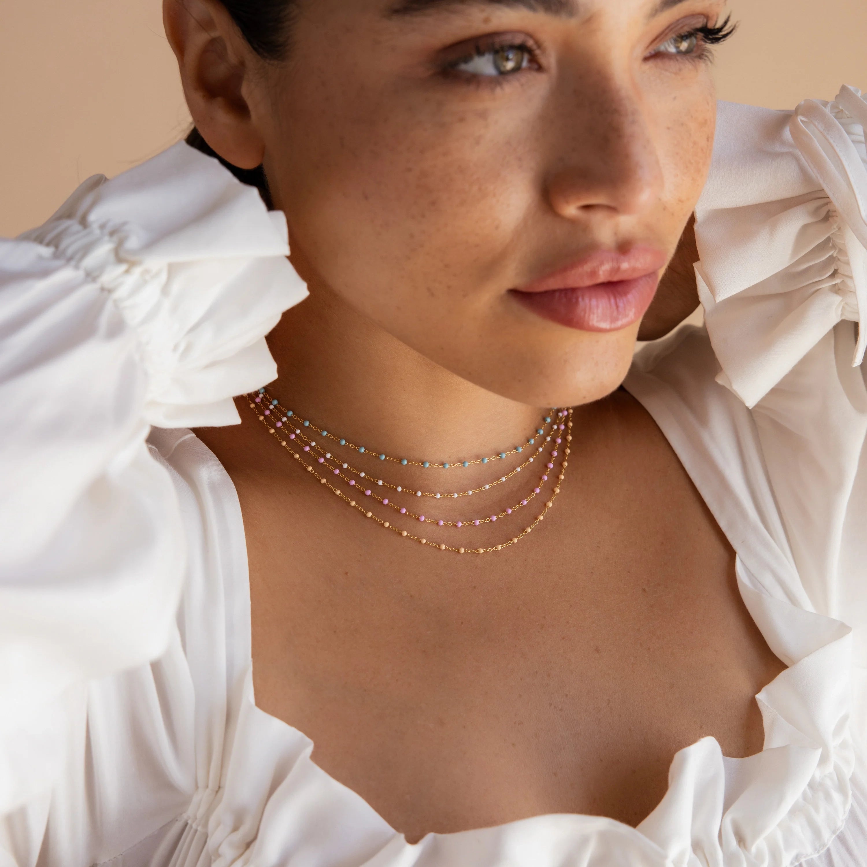 Pink Station Necklace Silver 18K Gold Plated