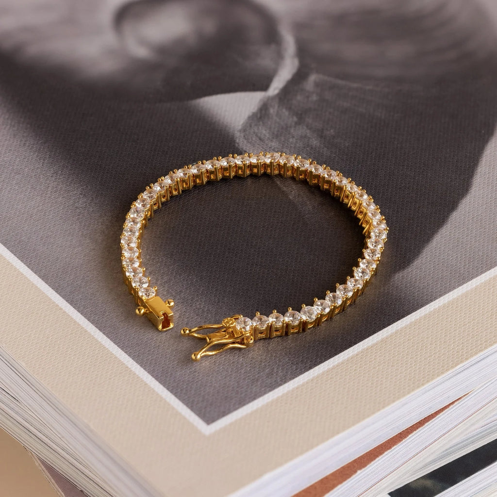 3-Prong Diamond Tennis Necklace & Bracelet Set Silver 18K Gold Plated