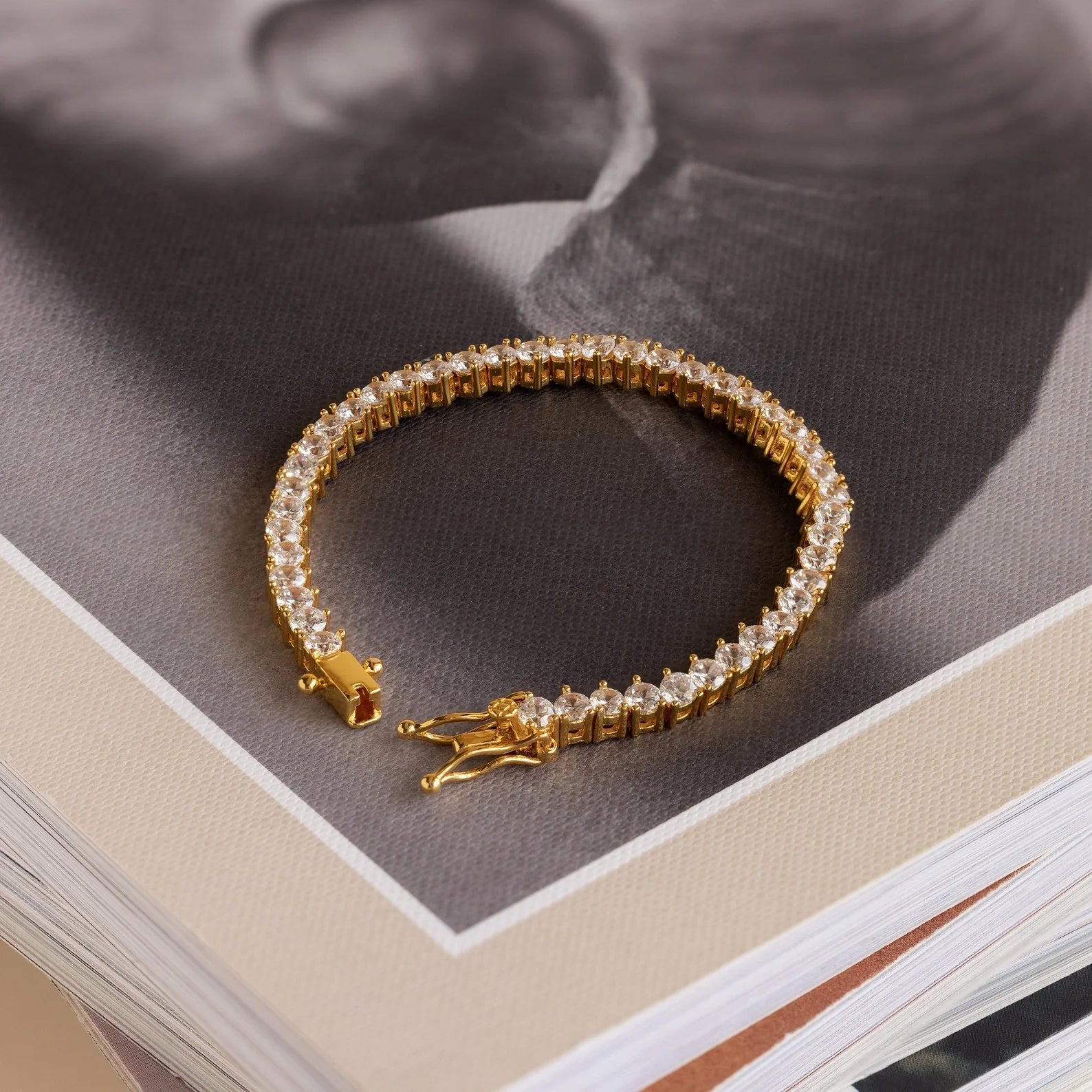 3-Prong Diamond Tennis Necklace & Bracelet Set Silver 18K Gold Plated